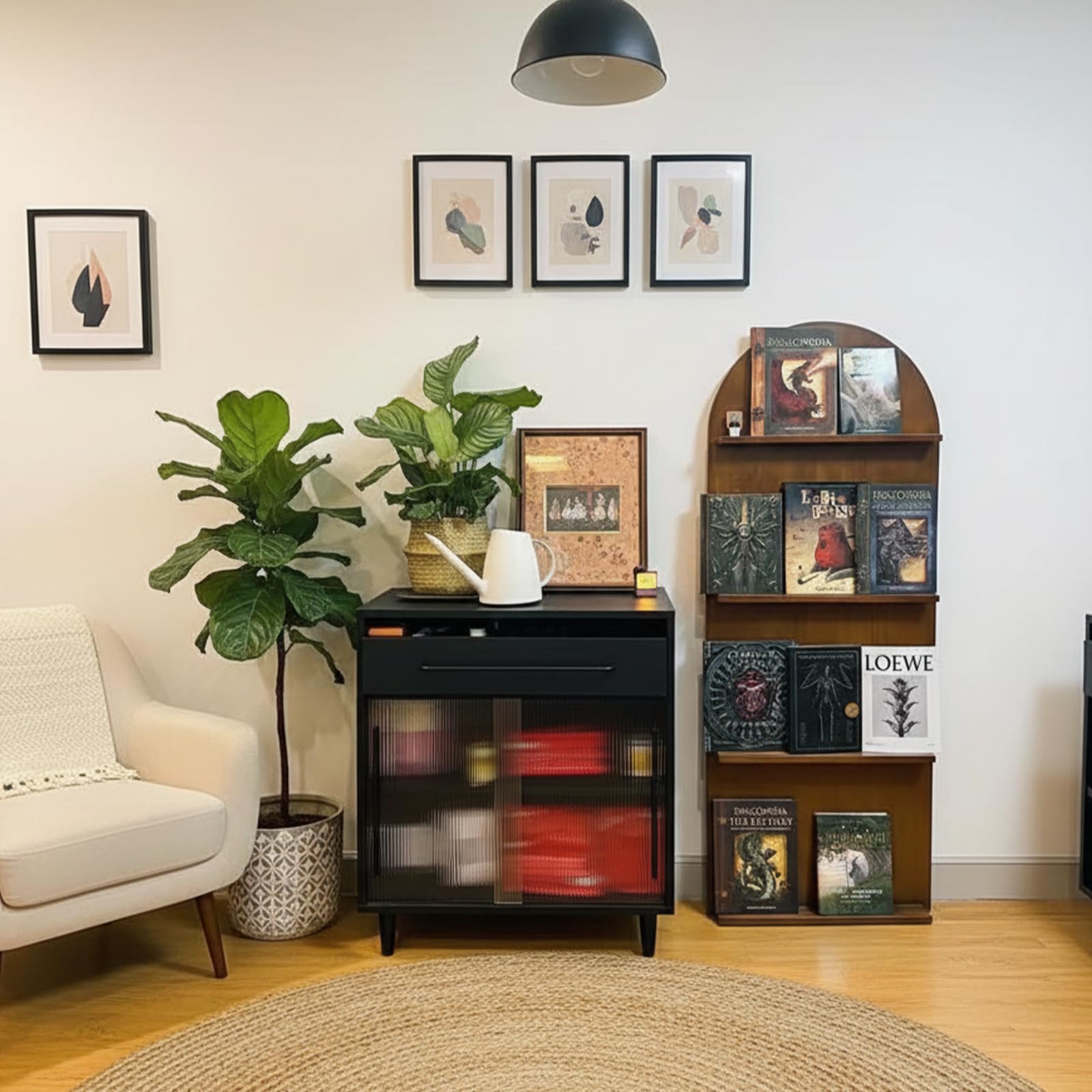 JSWHYBD Boden-Zeitschriftenständer, 4-stufiger Holz-Prospektständer, Freistehendes Regal Einfacher Stil für Zuhause Ausstellung Büro, 58x180 cm Black