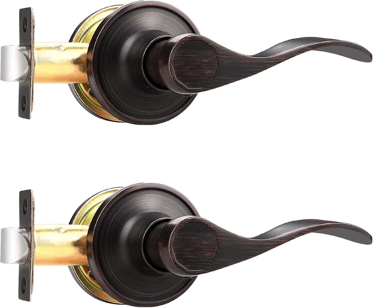 Probrico Wave Shape Passage Door Lever Oil Rubbed Bronze Keyless Handle for Hall and Closet, Interior Non-Locking Leverset Handleset Hardware, Reversible for Right and Left Handed Doors, 2 Pack