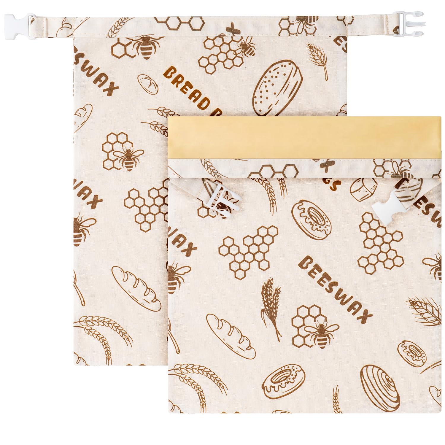 GobiSea 2-Pack Beeswax Bread Bags for homemade bread - Eco Reusable Beeswax Bread Storage Bags - Zipper & Buckle Closure - Keep Bread Fresh - Bakery Essentials