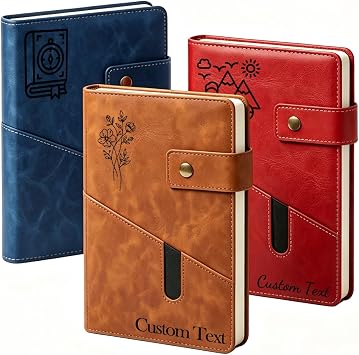 ZFN Personalised Leather A5 Journal Notebook Engraved Name Gift Men Women