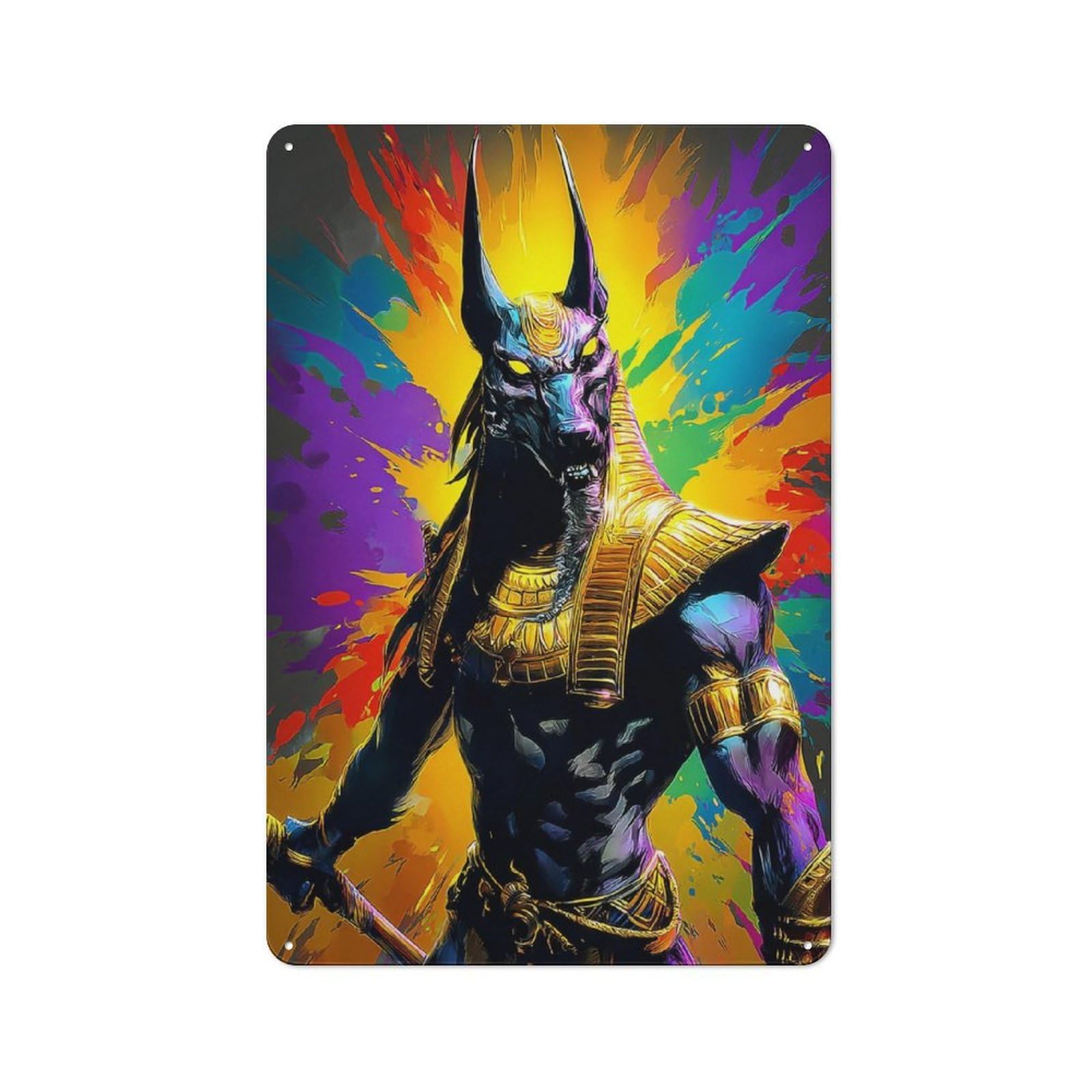 Junmoney Anubis Egyptian God Of The Underworld -2 Farmhouse Metal Sign With Design 30X20cm, Rustic Farmhouse Wall Decor For Farmhouse Kitchen, Pantry Or Dining Area