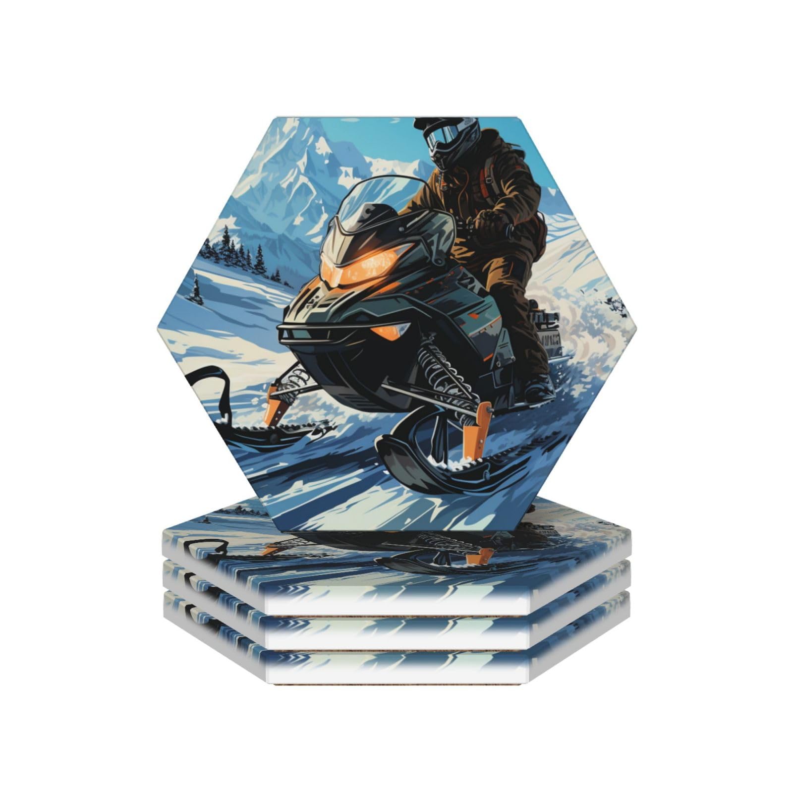 Drink Coasters Set of 4 Ceramic Coaster Snowmobile Coasters for Drinks Cups Mugs Mat Pads Absorbent Non-Slip Decorative Cup Coaster for Coffee Table Kitchen Bar Home Decor