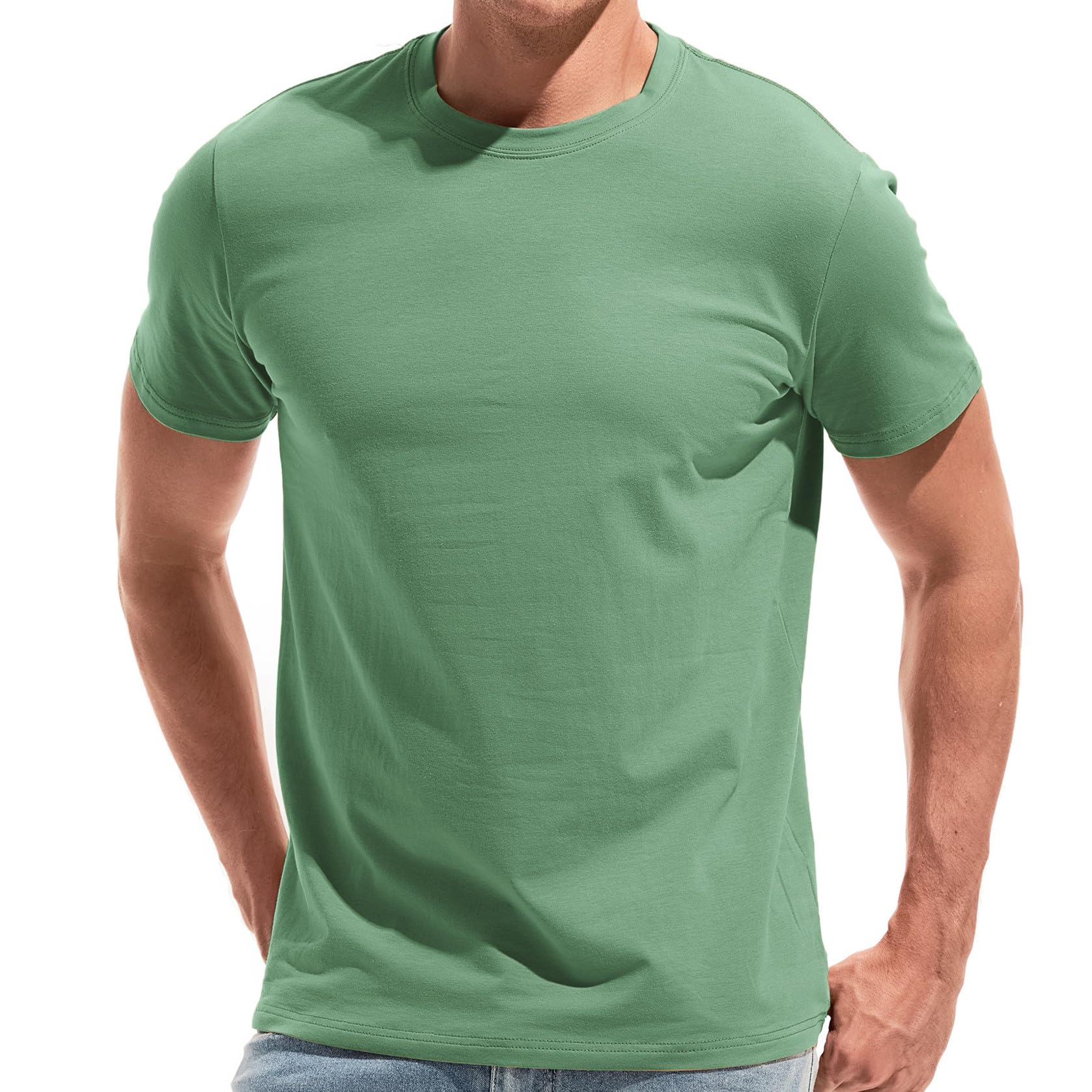 VEIISAR Herren Baumwoll T-Shirt (190g) - Mitteldickes Basic mit Rundhals, Weich & Dehnbar - Bequemer