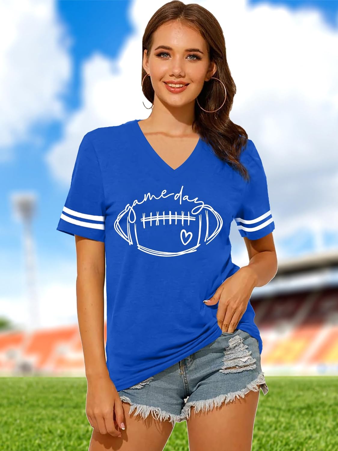 Football Shirts for Women: Game Day Tshirt Football Season Graphic Tee Sunday Funday Short Sleeve V Neck Top - Image 4