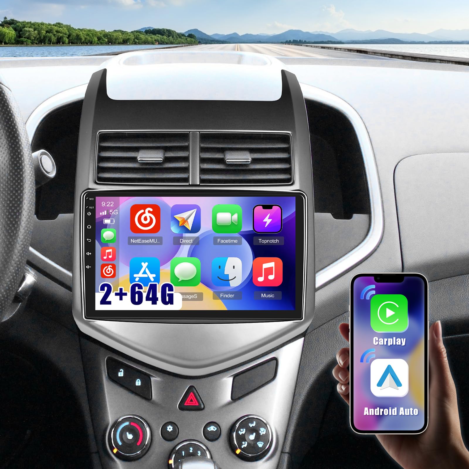 Roinvou 2+64G Android CarPlay Stereo for Chevrolet Chevy Aveo Sonic 2011-2013, Built-in Wireless CarPlay with Android Auto, 9'' Touch Screen in-Dash GPS Navigation Support Mirror Link BT RDS WiFi DSP-image-34