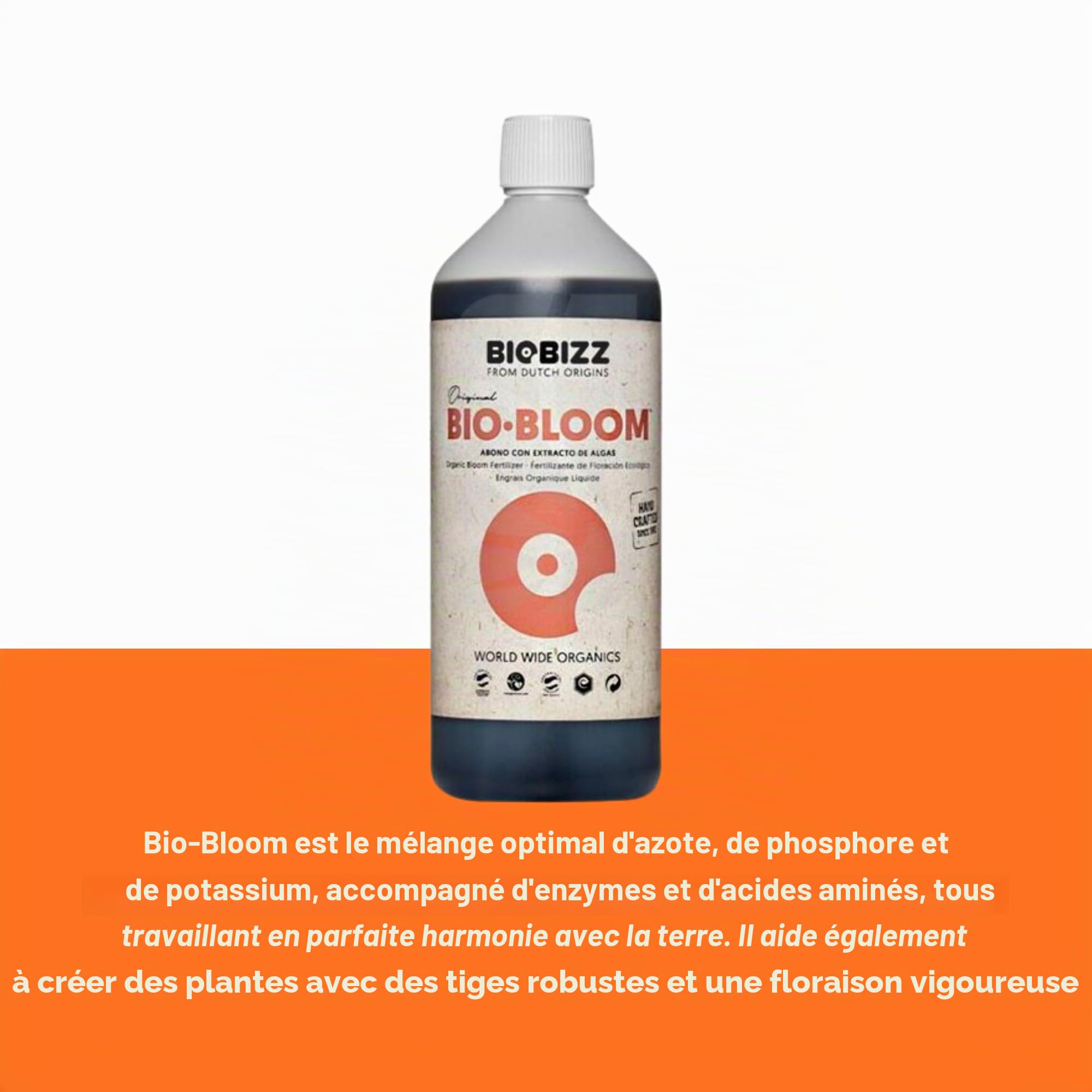GROWMANIA Bio Bloom de BioBizz 1L + Échantillon Boost Up de Up Nutrients + Verre Doseur | Biobloom Engrais Organique pour une Floraison Complète | Convient à Tous Types de Plantes
