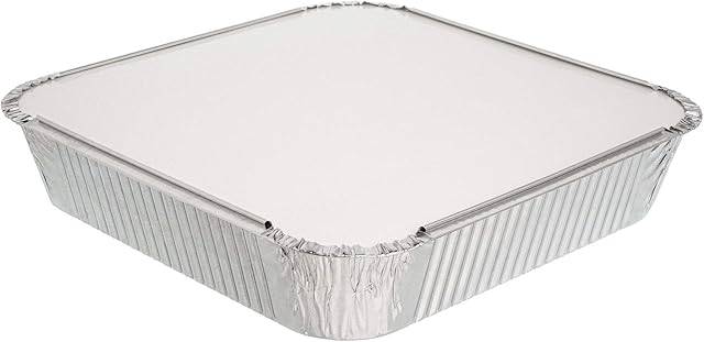 Pack of 10 Square Aluminum Container Pans with Lids ~ Foil Trays with Lids ~ Trays Good for Baking, Cooking, Storing and Freezing ~ 23cm x 23cm (9 inch x 9 inch)