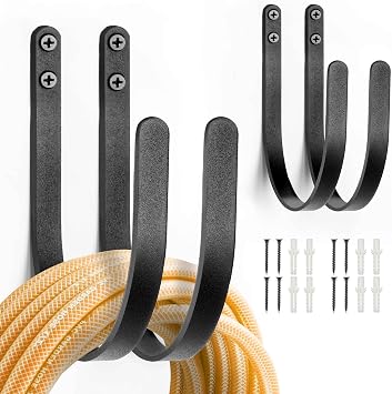 Hose Holders Wall Mount - Heavy-Duty Metal Garden Hose Hanger for Outside - Rust-Proof Hanging Hose Rack Hook Mount for Water Hose 4PCS