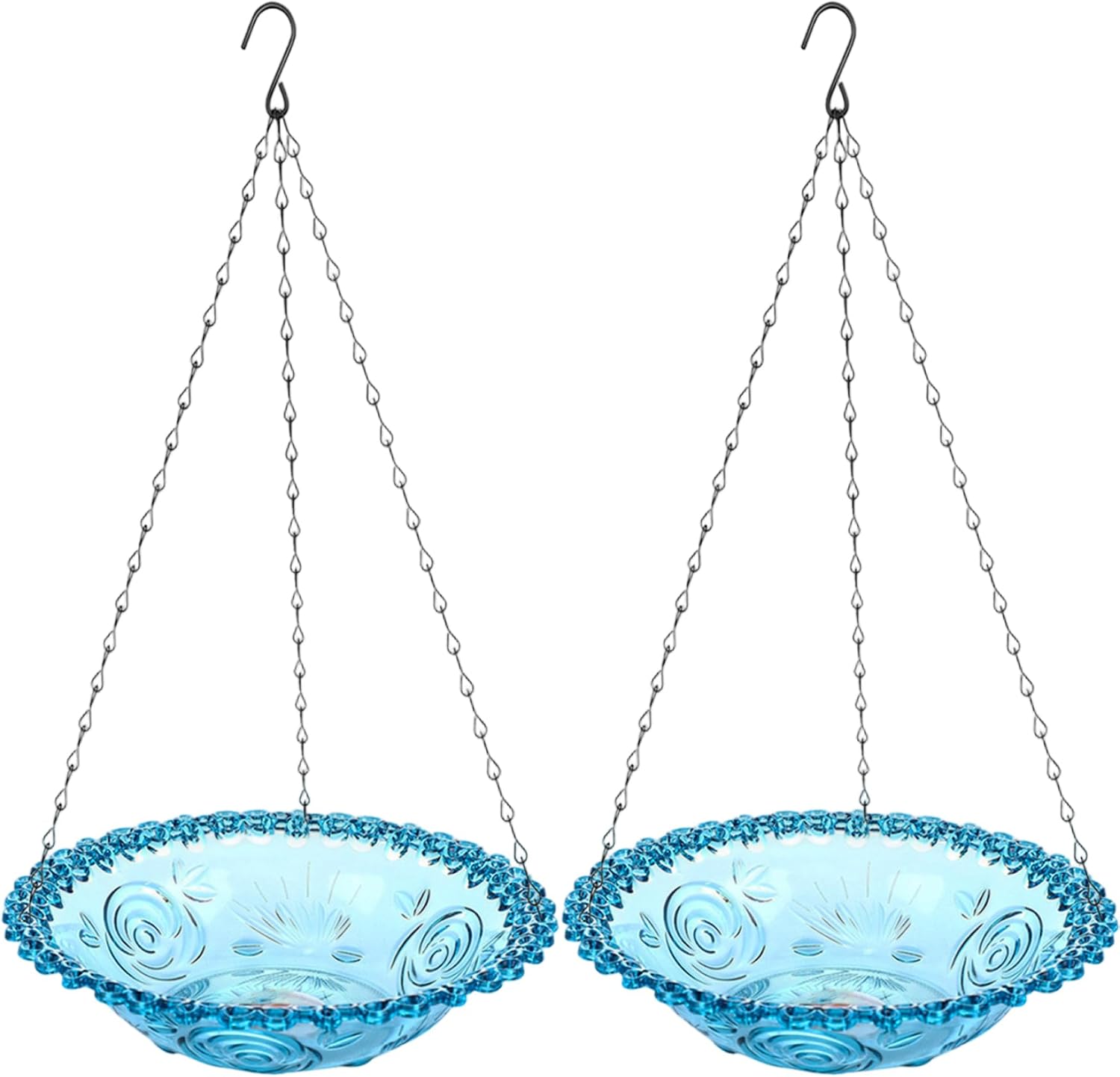 2 Pack Hanging Bird Bath - Dual Function Outdoor Bird Water Bowl and Seed Tray, Garden Decor to Attract Wild Birds, Bath and Feeder, Hanging Feeder