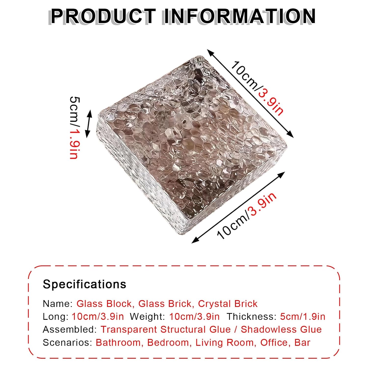 Rectangular High Transparency Glass Block for Home Bathroom Privacy Protection Ice Crystal Textural Clear Brick(1PCS)