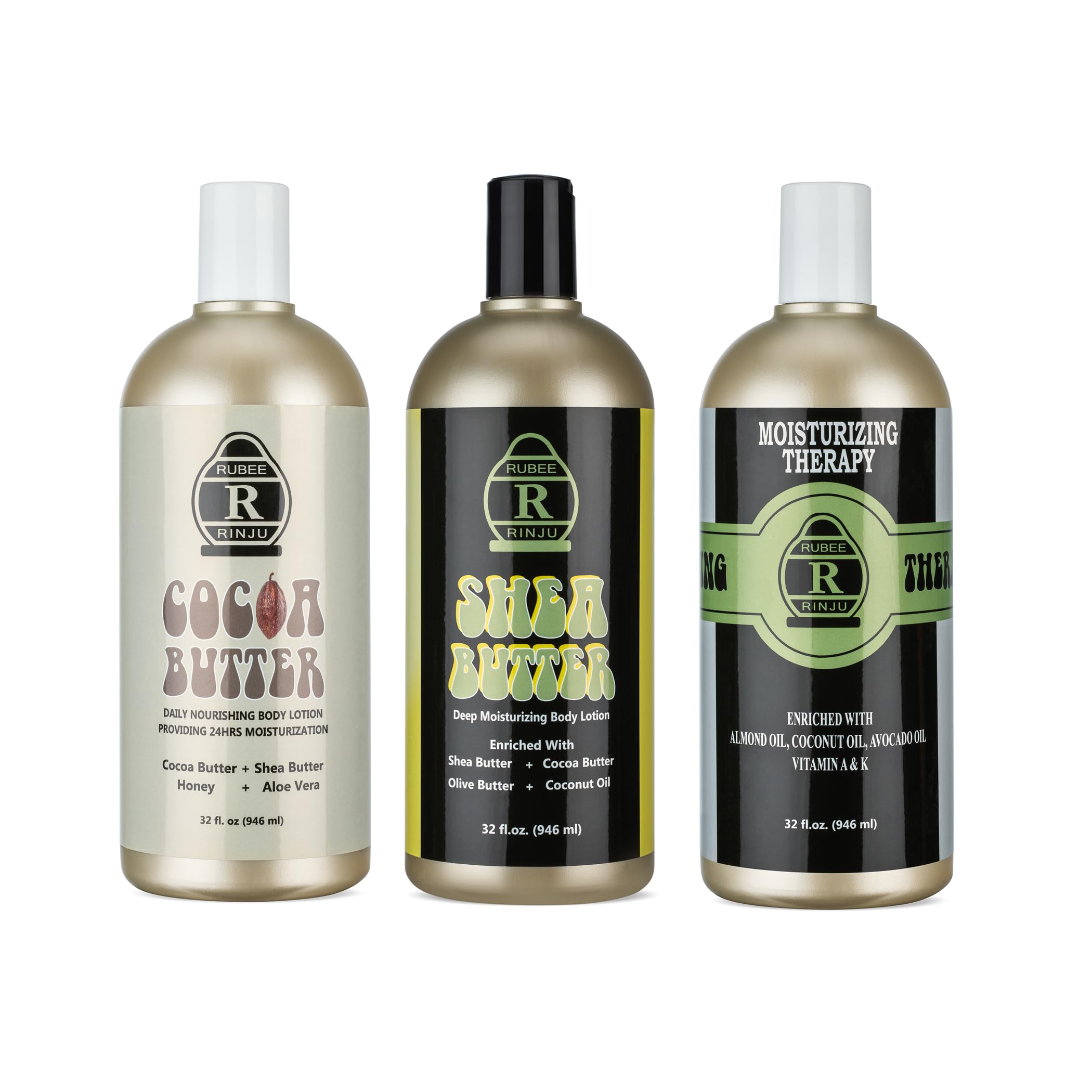 RUBEE Rinju Shea Butter Moisturizing Lotion 32 oz - Pack of 3 Moisturizing Lotion for Men & Women - Deep Hydrating Body Lotion - Skin Care Essentials