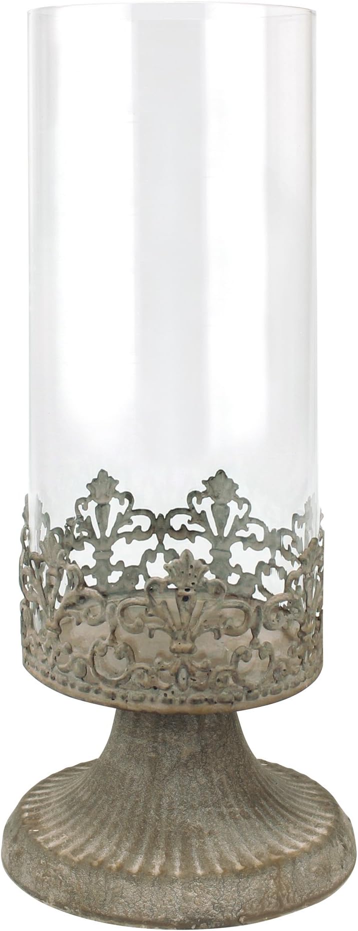 Stonebriar Fleur de Lis Hurricane Candle Holder, Large, White