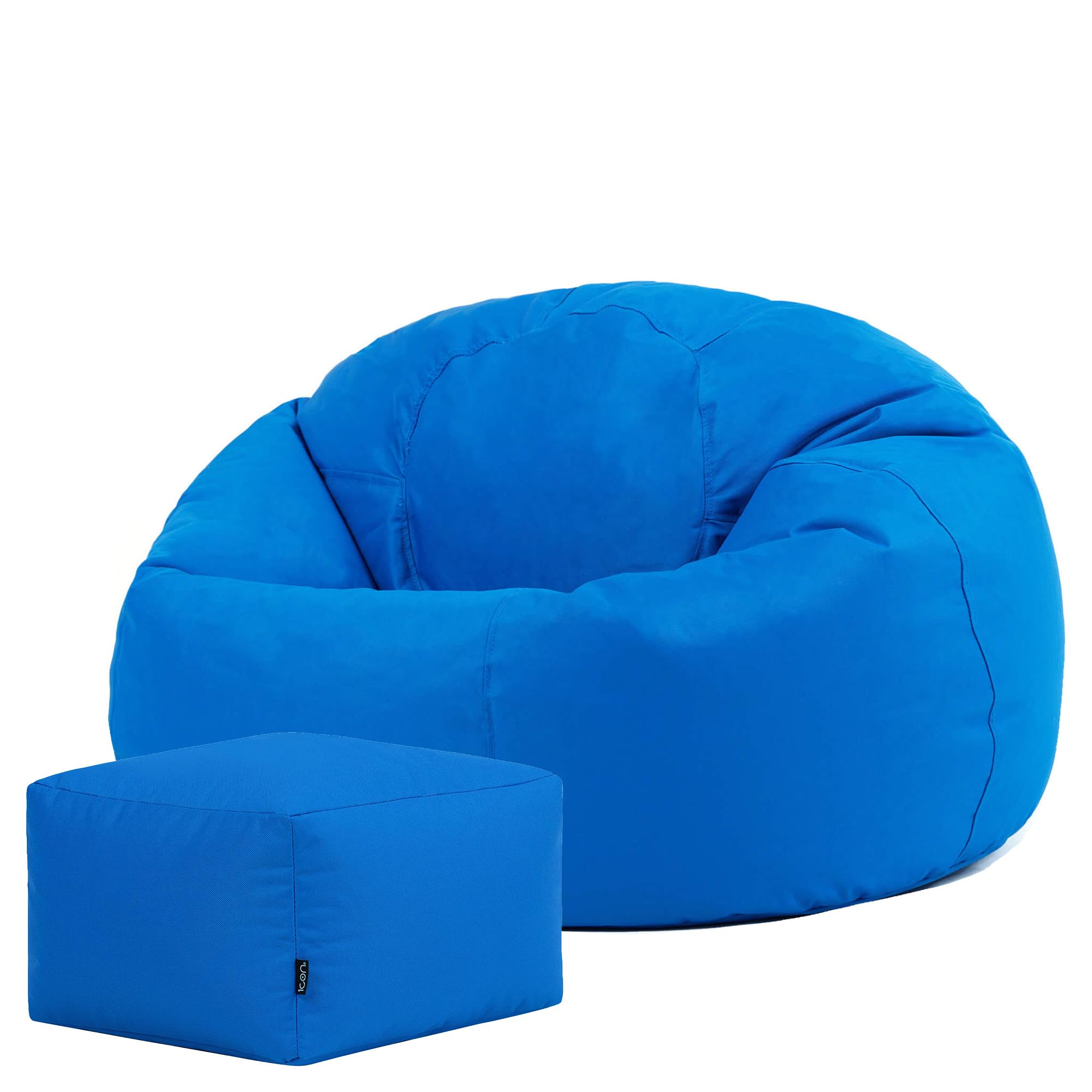 Bean Bag Bazaar Kingston Outdoor Bean Bag and Footstool, Blue, Garden Chair with Footstool, Water Resistant Fabric, Large Gaming Beanbag with Filling Included, Garden Seat, Outdoor Seating