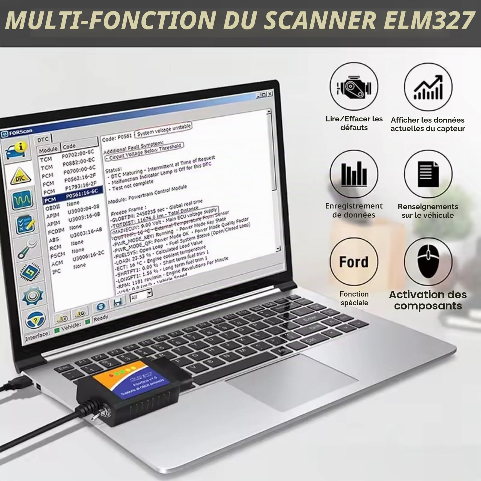 Outil D'analyse Diagnostique, Outil de Diagnostic de Voiture Pour ELM327 PIC18F25K80 FTDI avec Remplacement du Protocole OBD2 de Prise en Charge du CD Pour la Mise au Point