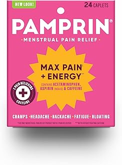 Maximum Strength Max Pain and Energy Formula, Menstrual Period Symptoms Relief for Cramps, Bloating and Fatigue, 24 Caplets