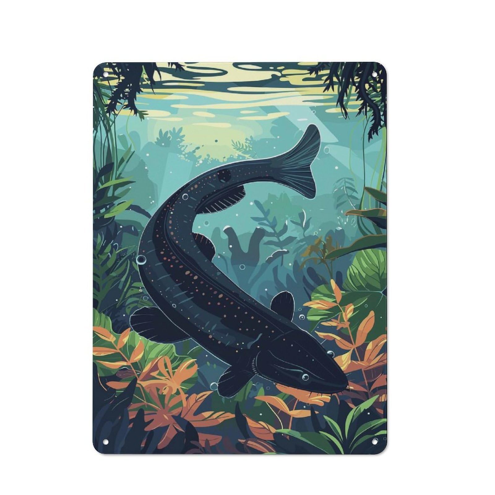 Junmoney Style-16 Casual Aquatic Creature Illustration Shed Metal Sign 40X30cm, Utility Space Decor For Shed, Garden Room, Porch Or Garage