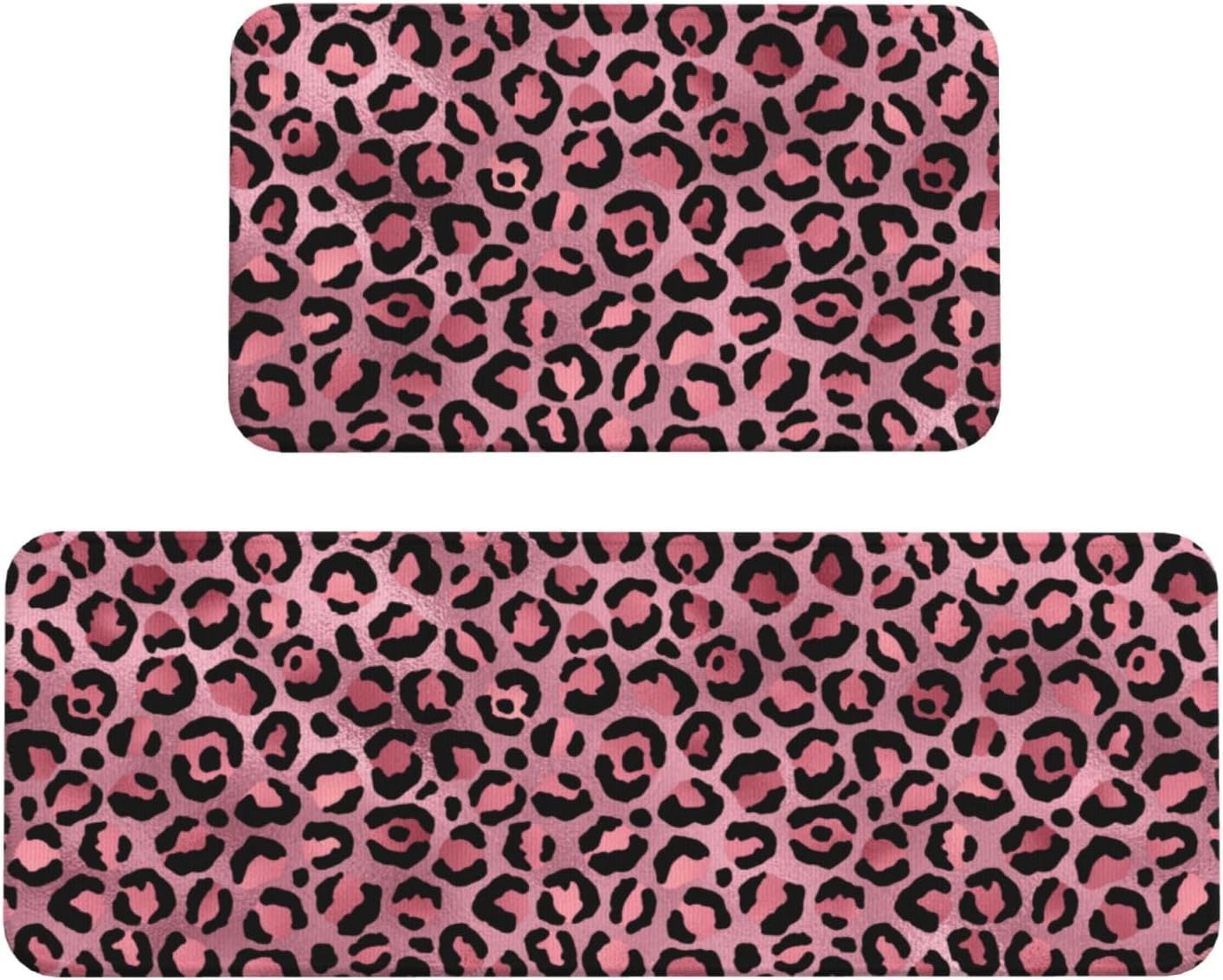 Pink Leopard Print Kitchen Rugs Sets of 2 Non Slip Washable, Anti Fatigue Kitchen Mats for Floor, Home Decor