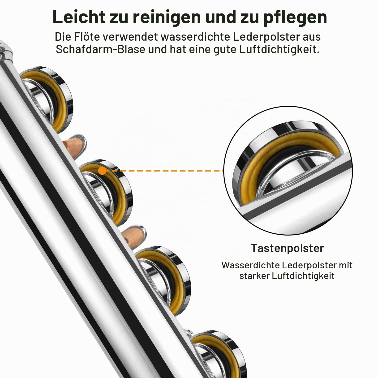 POGOLAB Flöte, Offene Loch, C Flute mit geteiltem E&Offset-G, C Fußstück, versilberte Flöte mit Flötentasche/Flötenreinigungsset/Sondenstab/Handschuhe/Fett, für fortgeschrittene Spieler