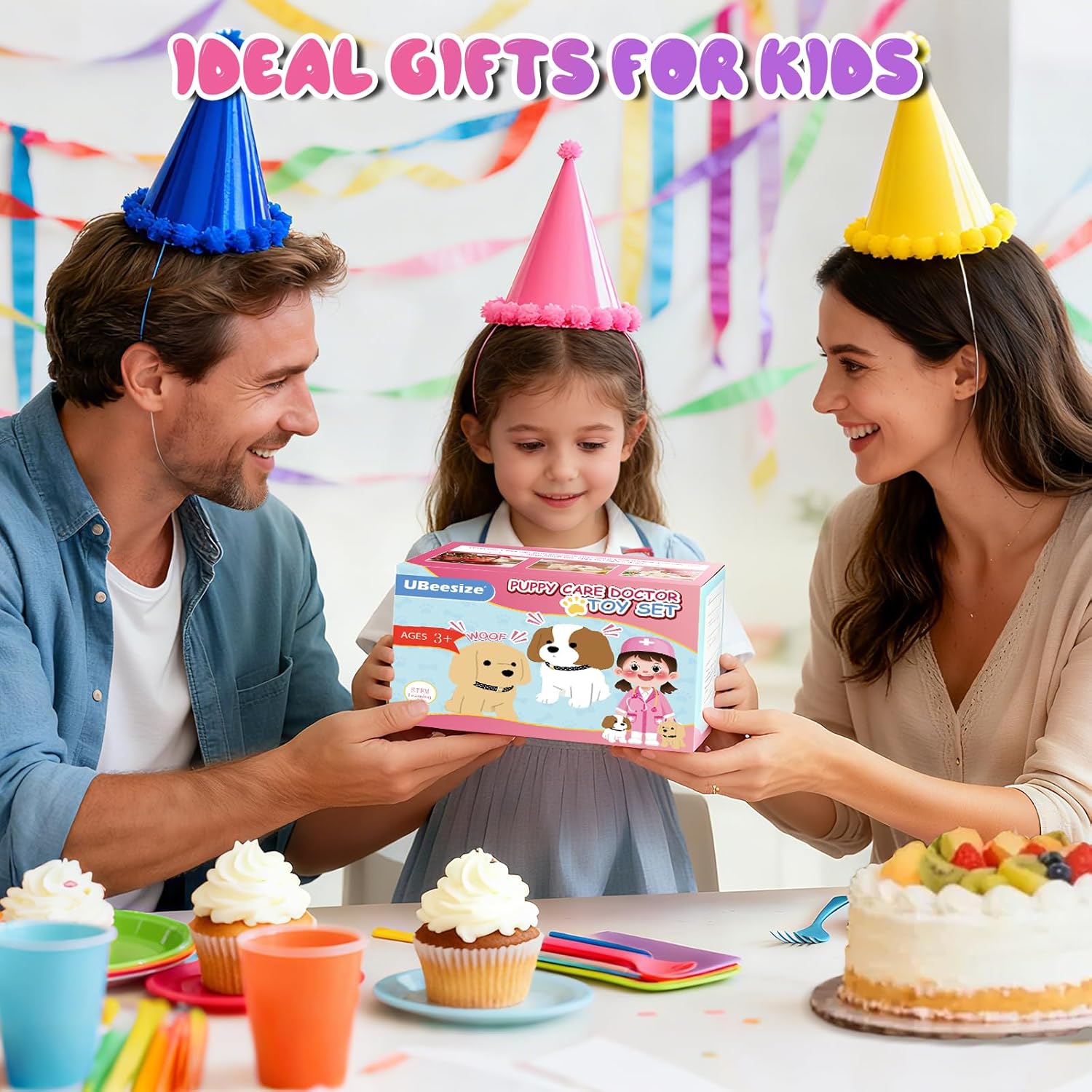 UBeesize Doctor Kit for Toddlers 3-5 with Interactive Plush Dog, Kids Vet Playset with Medical Tools and Costume, Toddler Doctor Play Set Toy, Gift for Girls Ages 3-5, Pink