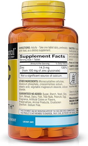 Miniatura 2 de MASON NATURAL Zinc 100mg 100 Tabs