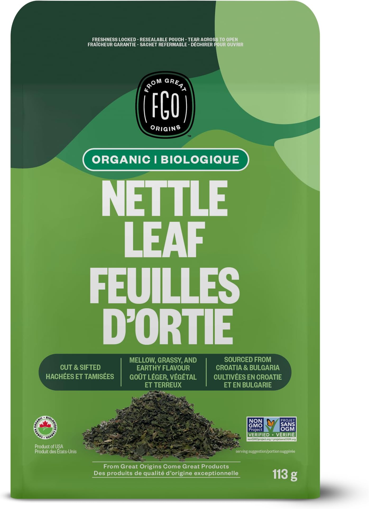 Organic Nettle Leaf Loose Tea, Cut and Sifted, Caffeine Free, 4oz Resealable Bag, Packaging May Vary (Pack of 1)