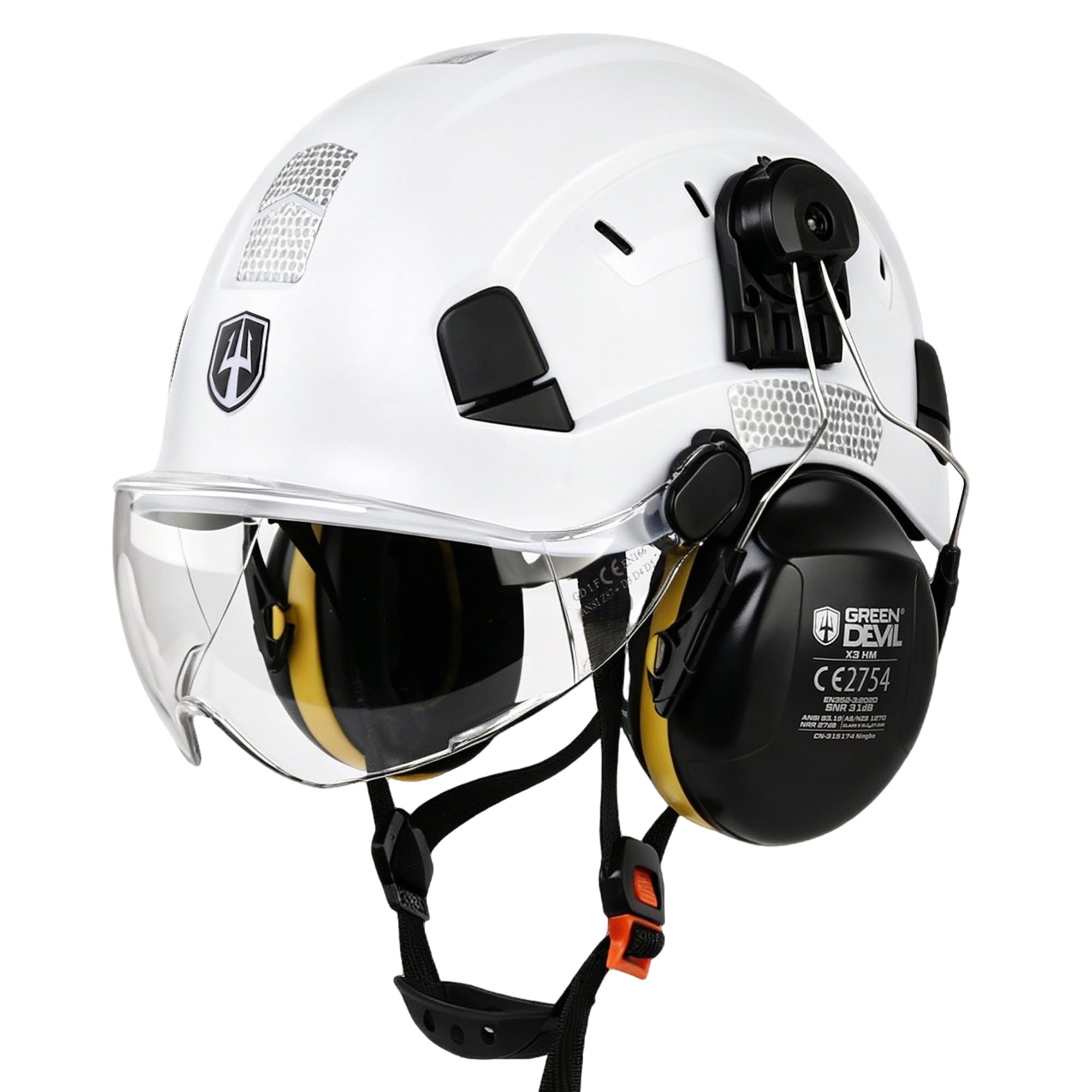 GREEN DEVIL Mervex Vent 3 w 1 kask ochronny zestaw EN 397, kask roboczy z wizjerem (przezroczysty/przyciemniany) i ochroną słuchu SNR 32 dB | kask przemysłowy ABS 53-63 cm na plac budowy, gospodarki