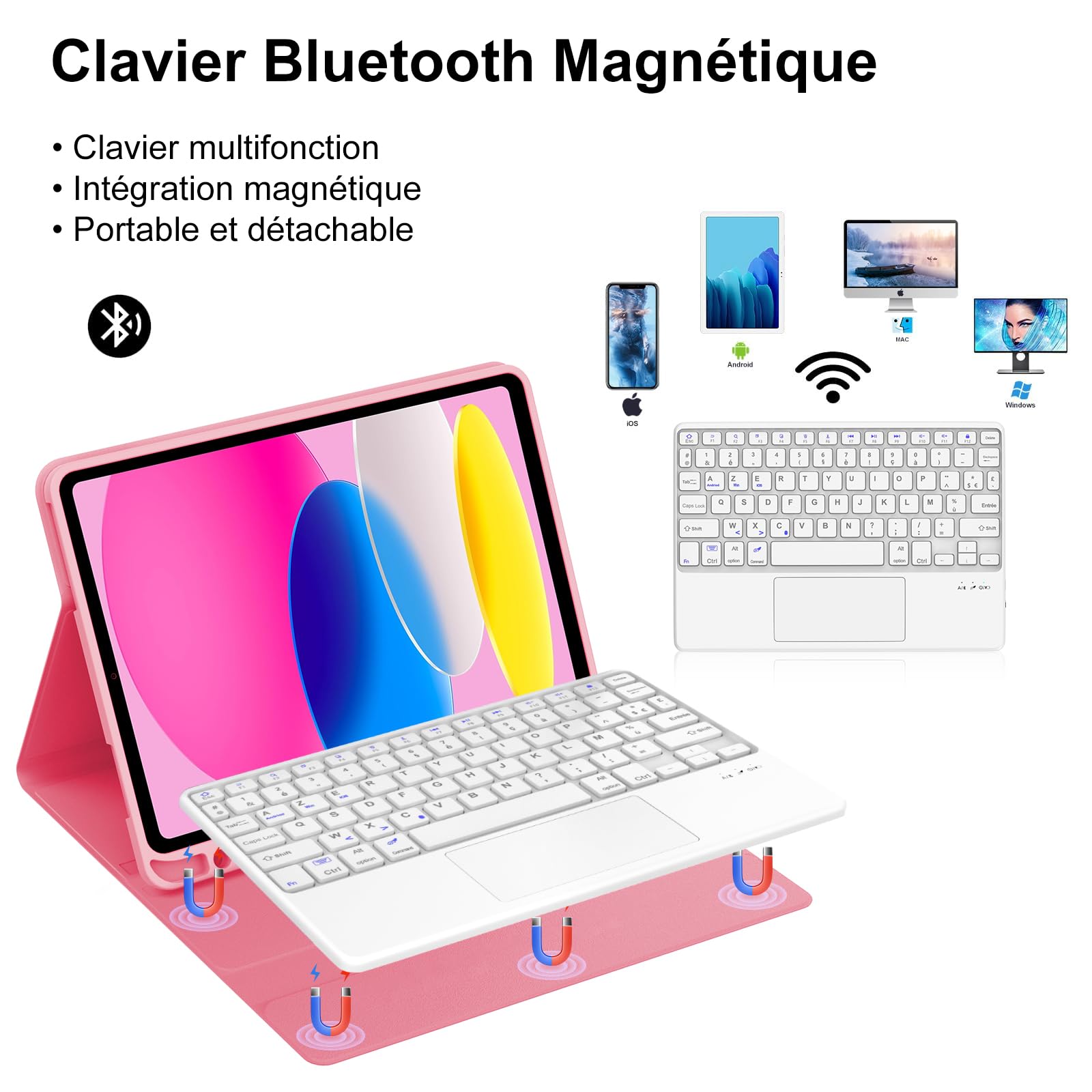Carcasa para teclado con teclado táctil para iPad A16 11ª generación 2025/10ª generación 2022, funda de teclado Bluetooth desmontable con lápiz para iPad 10/11ª gene, 10,9/11 pulgadas