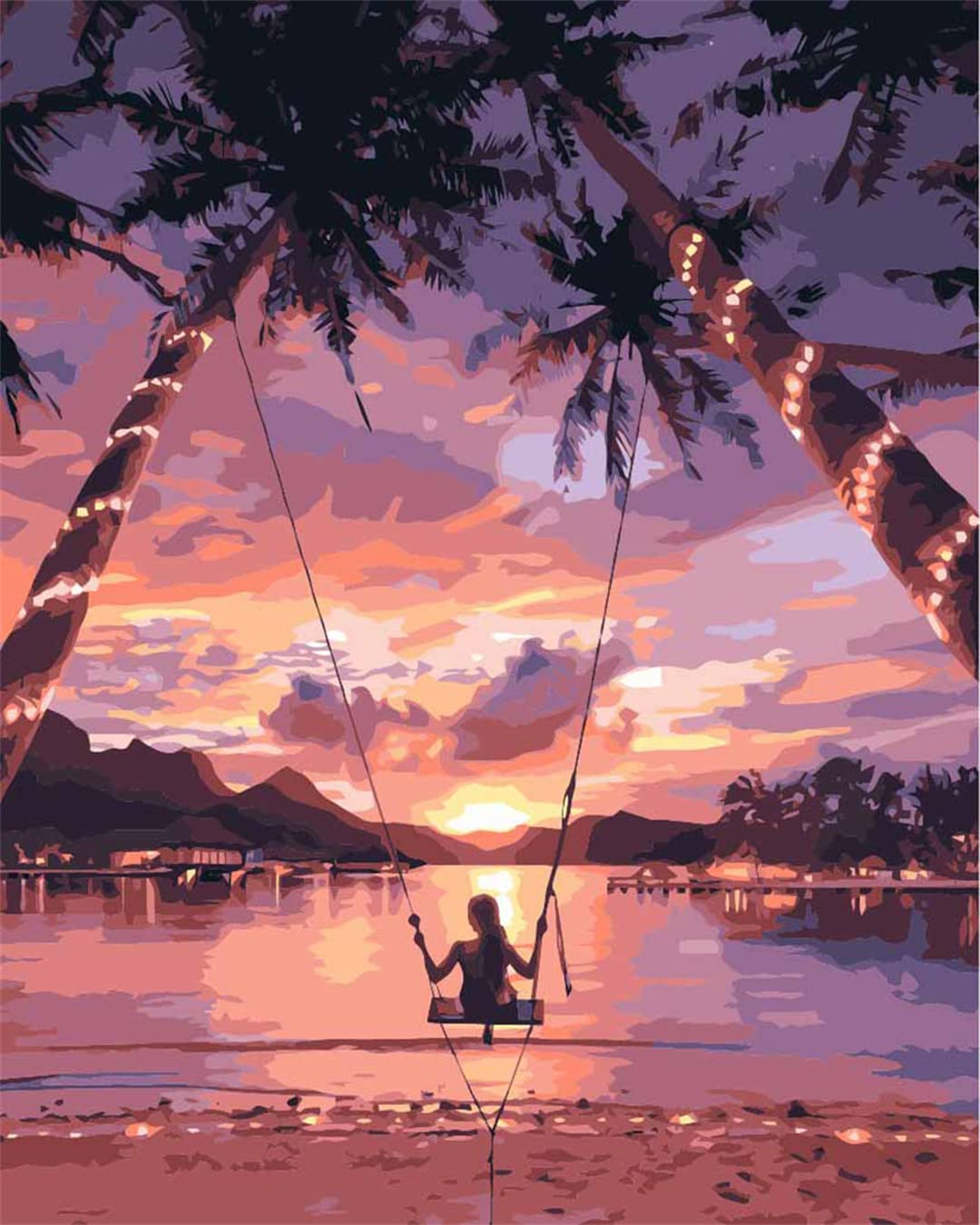 CaptainCrafts Paint by Numbers, Painting by Number for Adult Have Paintbrushes Acrylic Pigment 16x20 Inch House Art Deco Crafts (with Frame, Swing in The Sunset)