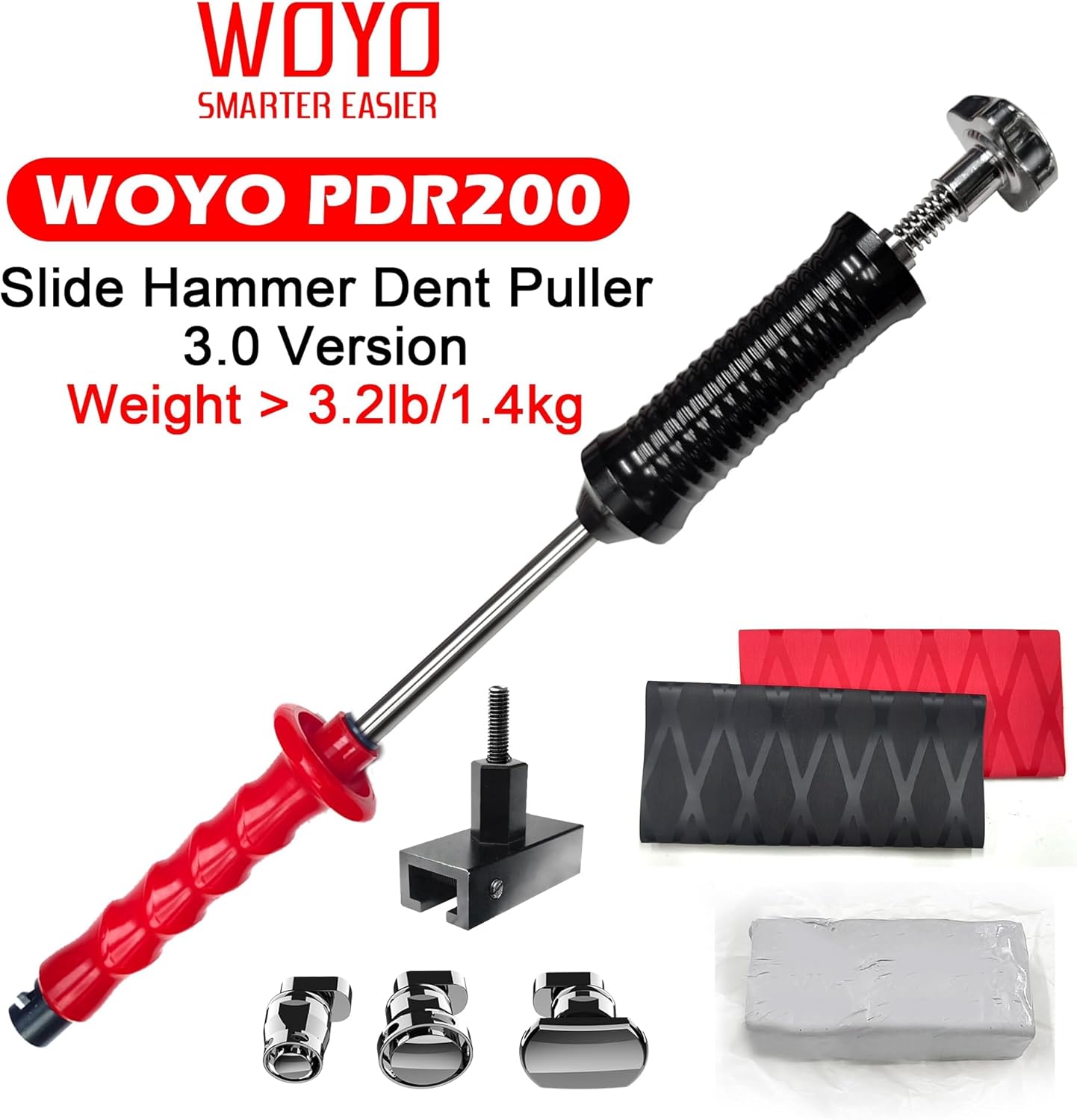 WOYO PDR200 PDR Slide Hammer Dent Puller with Cold Glue & 3pcs Stainless Steels Tabs & Long Tabs Adapter & 2pcs Handle Cover, Car Dent Removal Tool Automotive Repair Dent Kits