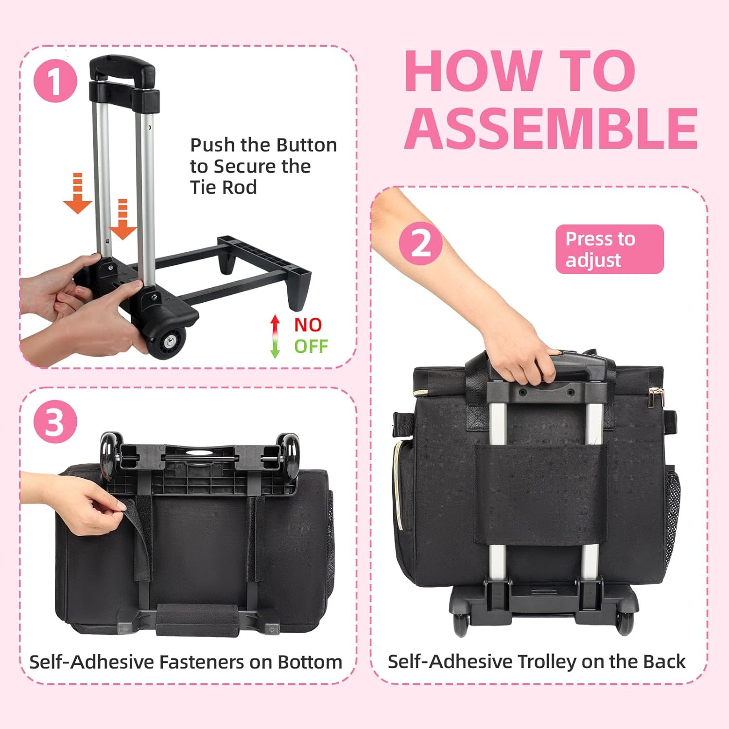 Rolling Teacher Bag with Detachable Cart - 1680D Waterproof Oxford Rolling Cart for Teachers, Large Capacity Tote with Wheels Fits 15.6" Laptop & Tablet(BLACK) - Image 5