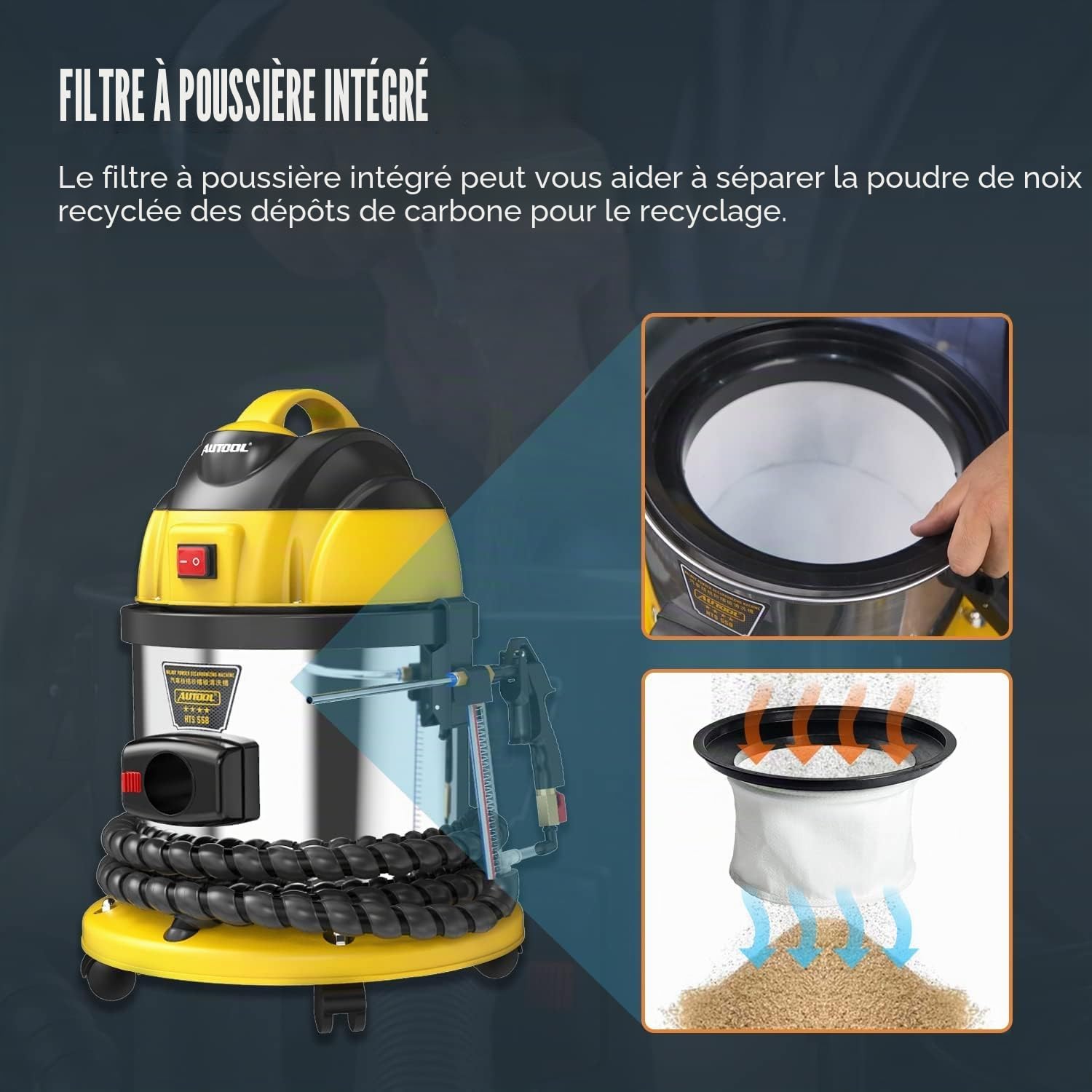 AUTOOL Machine à Sabler électriques, Nettoyage Non destructif des vannes d'admission du Moteur de Voiture, Nettoyeur de Dépôts de Carbone de Moteur par Sable de Noix, avec 2kg Sablage, 220V (HTS 558)