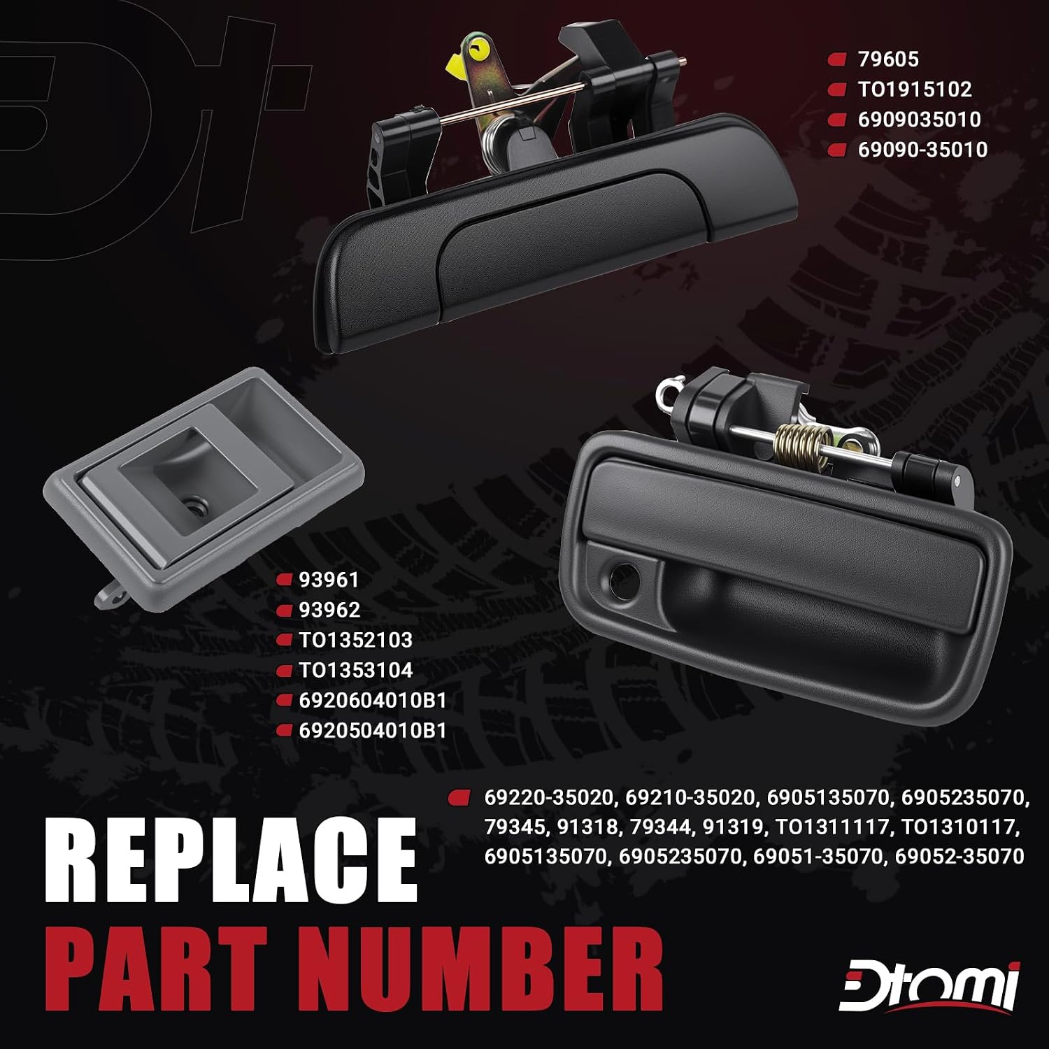 Exterior Door Handle & Interior Door Handle Set Compatible with Toyota Vehicle Tacoma 1995 1996 1997 1998 1999 2000 Replace# 69220-35020, 69210-35020, 79345, 79344, TO131011, 6909035010, 6920604010B1