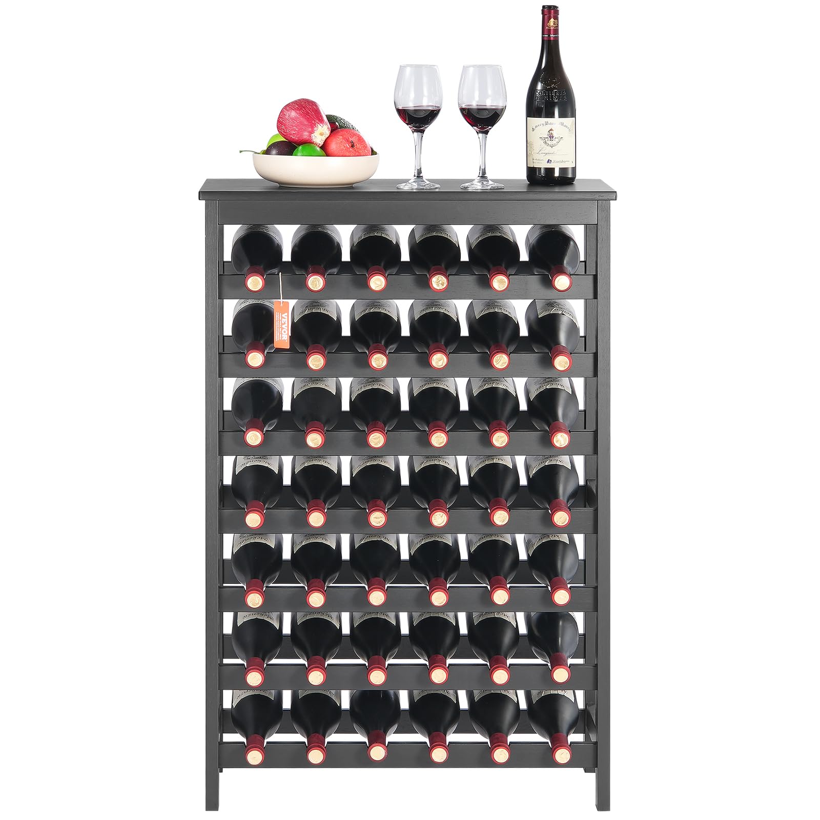 VEVOR Botellero Apilable de Vino para 42 Botellas Estante de Almacenamiento de Bambú 660x290x1000 mm Botellero Independiente de 7 Niveles Estantes sin Sacudidas para Cocina, Bar, Bodega, Negro