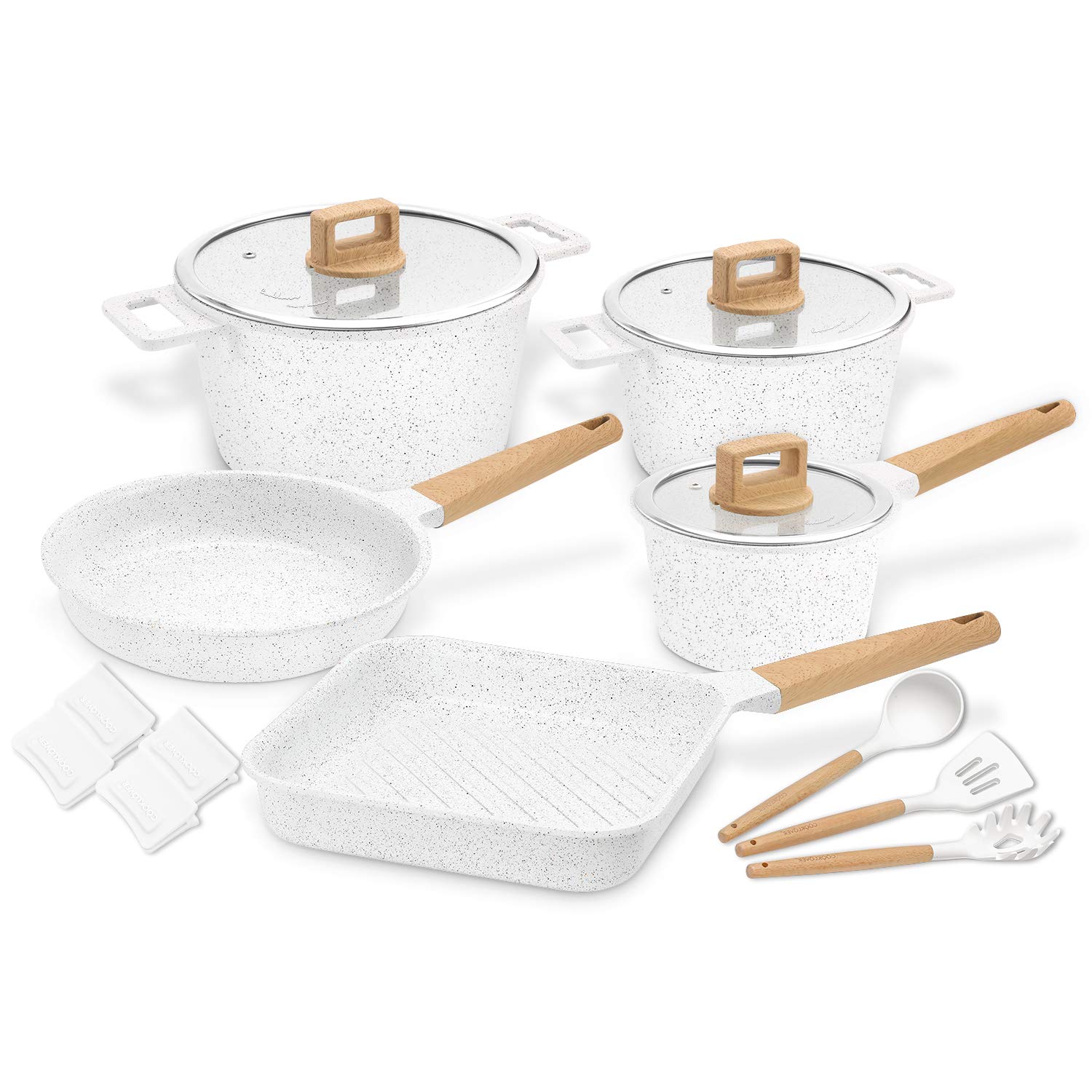 Cookware Set Non-Stick Scratch Resistant 100% PFOA Free Induction Aluminum Pots and Pans Set with Cooking Utensil Pack -15...