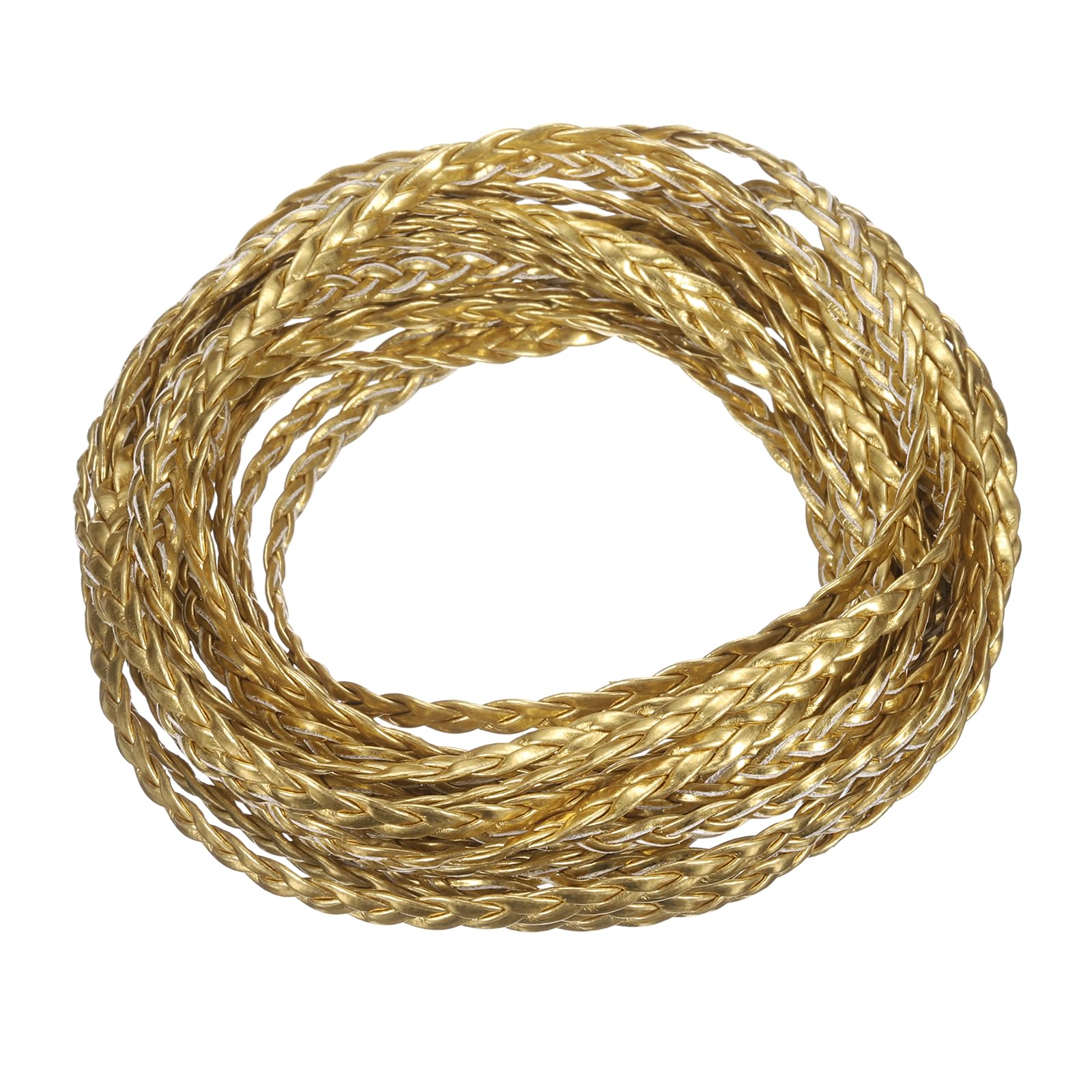 sourcing map Flat Braided Leather Cord, 5.5 Yards 5mm Faux Leather String, 3-Ply Crafts Braiding Straps for Jewelry Making Necklaces Purse Belt DIY Projects, Gold