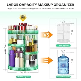HEMTROY 360 Degree Rotating Makeup Organizer, Extra Large Capacity Organizador De Maquillaje, Removable DIY 7 Layers Cosmetics Organizer, Acrylic Perfume Organizer for Vanity Countertop (Green)