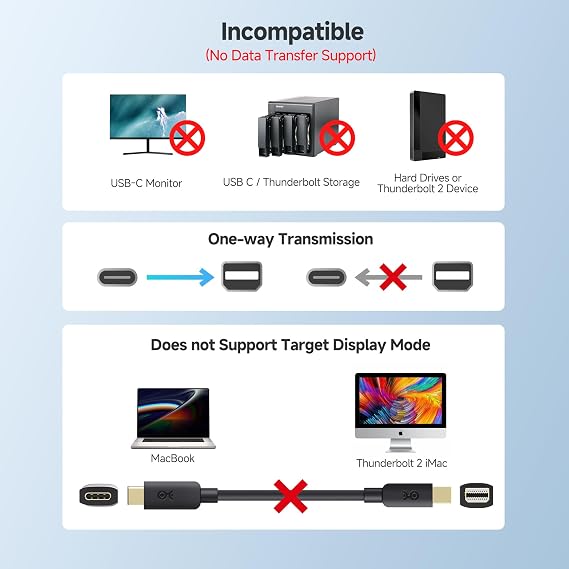 Cable Matters Unidirectional USB-C to Mini DisplayPort Cable 6ft, up to 4K@60Hz [USB-C Hosts to Mini DP Monitors Only] [NOT for Thunderbolt/USBC Monitors, NOT for USBC or Thunderbolt 3 Storage]