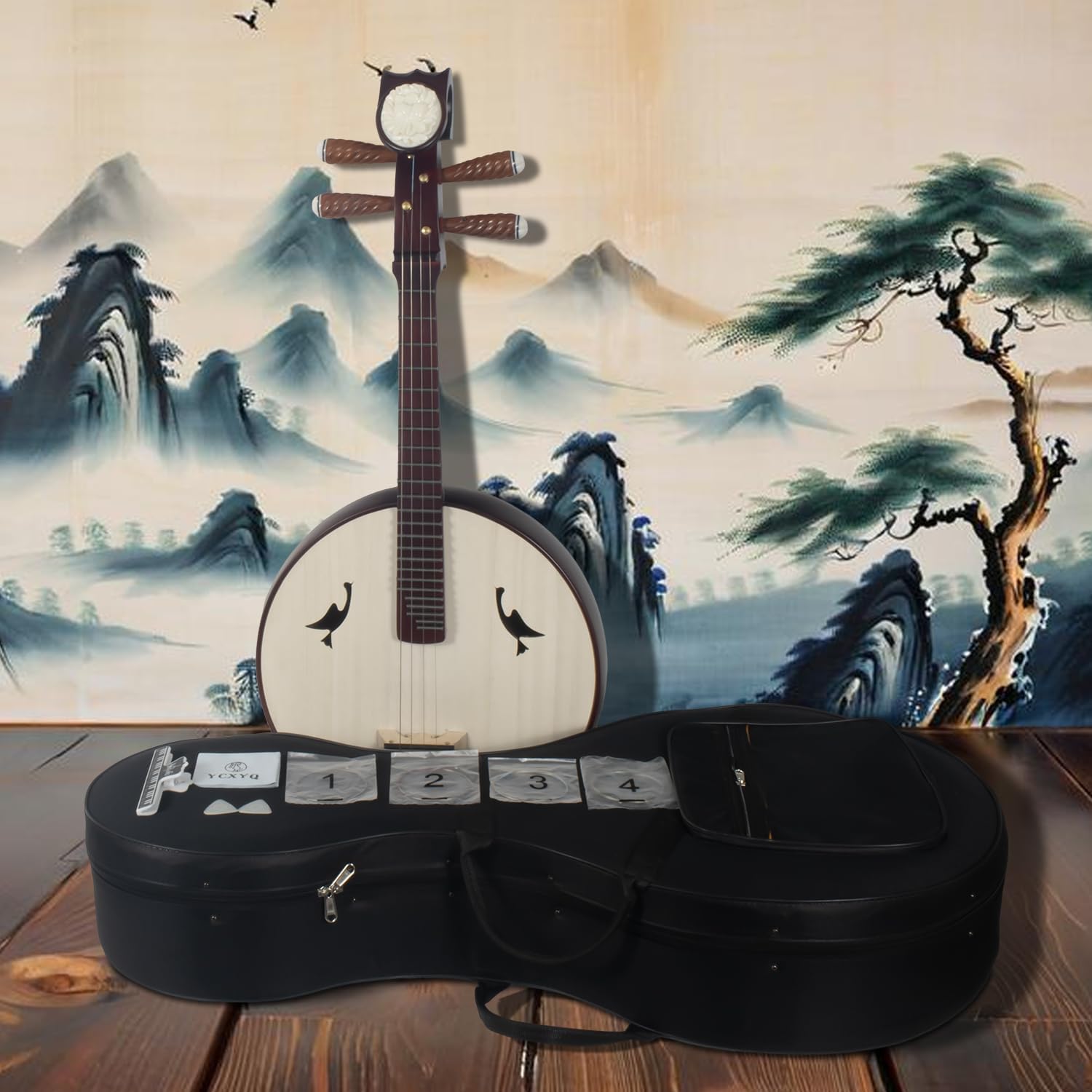 Hardwood Zhongruan Professional Handmade Alto Ruan Rosewood Piano Axis and Frets Zhongruan Lute Traditional Chinese Stringed Instrument Suitable for Beginners Adult Musicians
