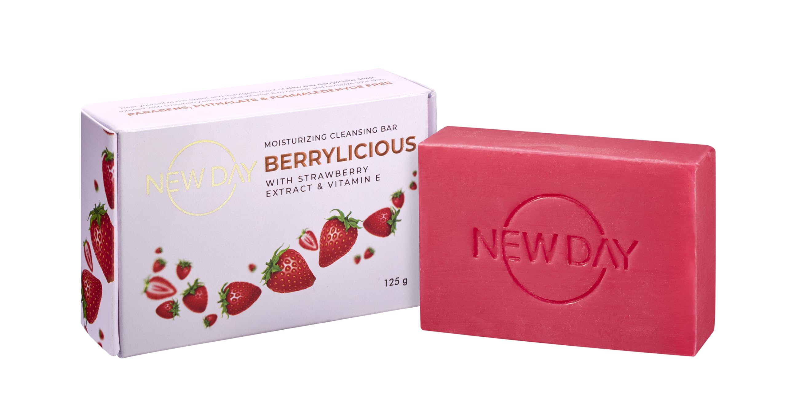 NEW DAY Berrylicious Moisturizing Soaps For Bath | Bath Soap Infused With Strawberry Extracts, & Vitamin E | Bathing Soap For Moisturizing & Cleansing