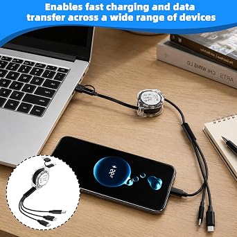 Retractable Charger, 2PCS Retractable Phone Charger with Fast Charging Capability, Retractables Charging Cable for Multiple Devices for iPhone/Huawei/Galaxy/Pixel/Sony/Tablet