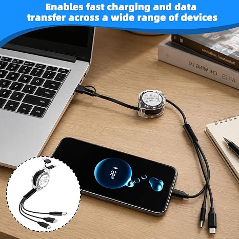 Retractable Charger, 2PCS Retractable Phone Charger with Fast Charging Capability, Retractables Charging Cable for Multiple Devices for iPhone/Huawei/Galaxy/Pixel/Sony/Tablet