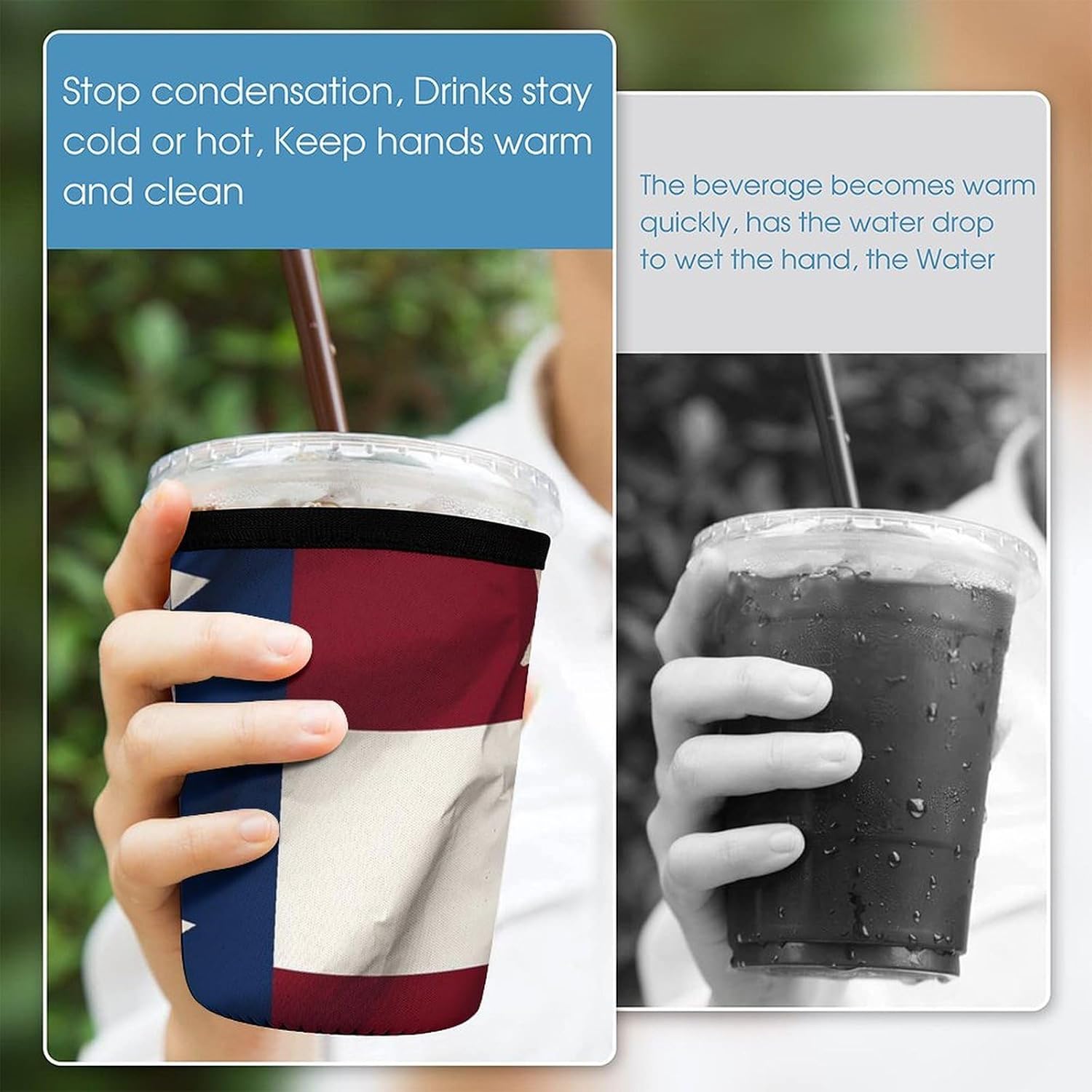 3 Pack Neoprene Cup Sleeves, Stretchy Reusable Drink Cup Cover Universal