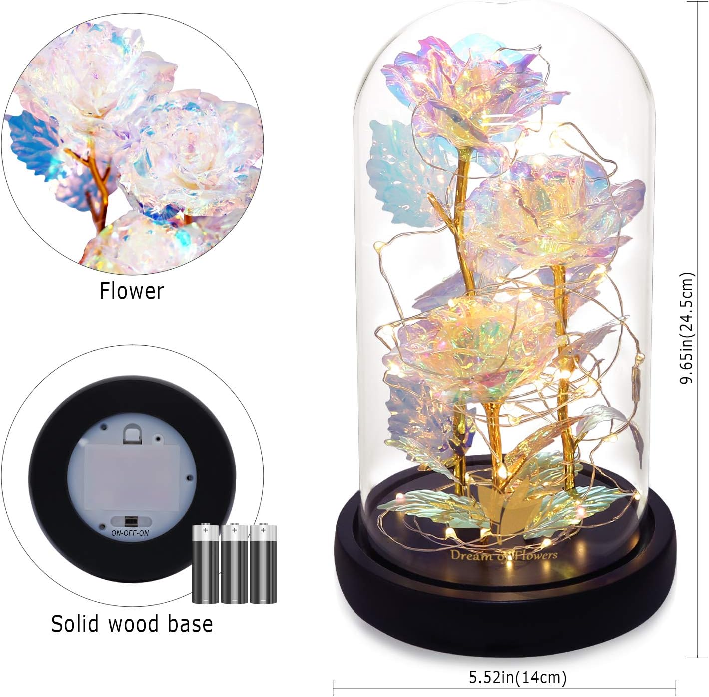 Valentines Day Gifts for Her,Beauty and The Beast Rose,Colorful Rainbow Up Rose in A Glass Dome,Gifts for Girlfriend,Women,Wife's,Grandma Wife Anniversary,Valentines,Thanksgiving,Birthday,Wedding - Image 7