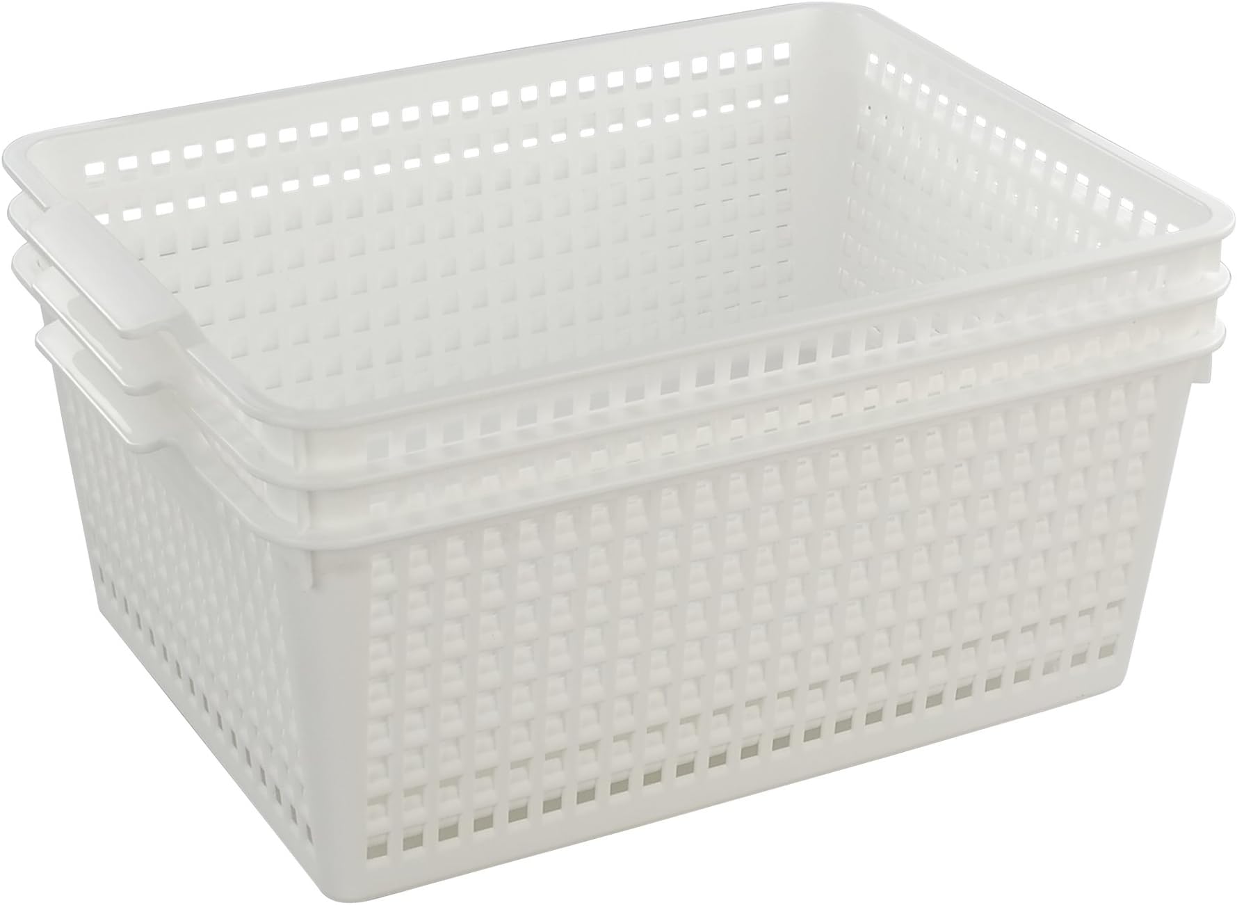 3-Pack Large Plastic Storage Basket, Plastic Storage Bin, White