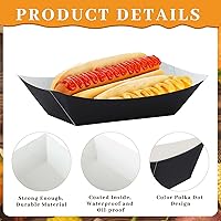 Vista 3 de Bandeja de papel desechable para alimentos, barcos de alimentos, resistente a la grasa, bandeja de palomitas de maíz para servir nachos, tacos