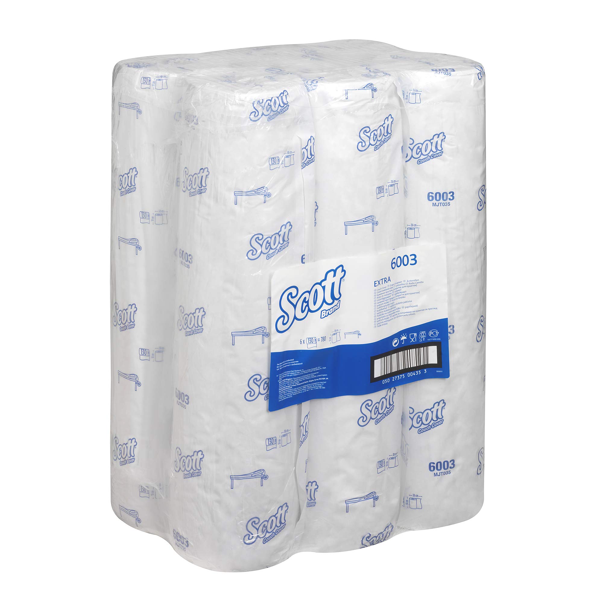 SCOTT* Extra Papel Camilla (50W) 6003 - 6 rollos x 135 servicios de color blanco y 2 capas