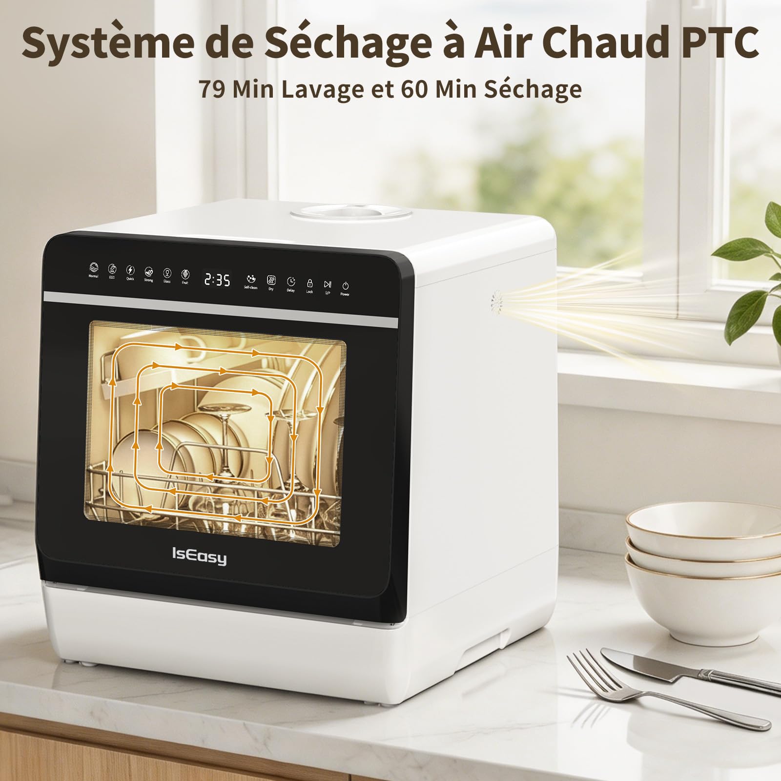Lave-vaisselle de Table 7+3 Programmes Commande Tactile Affichage LED Réservoir d'Eau 5L
