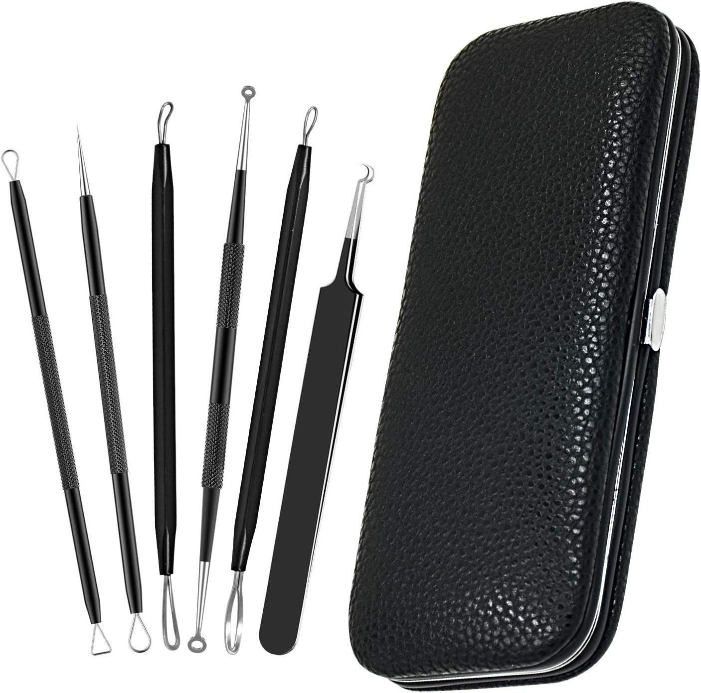 FIXBODY Blackhead & Splinter Remover Tools - Stainless Steel Professional Easily Cure Pimples Whiteheads Comedones Acne Zit Ingrown Hairs and Facial Impurities Bend Head Tweezer Surgical Kit,Set of 6