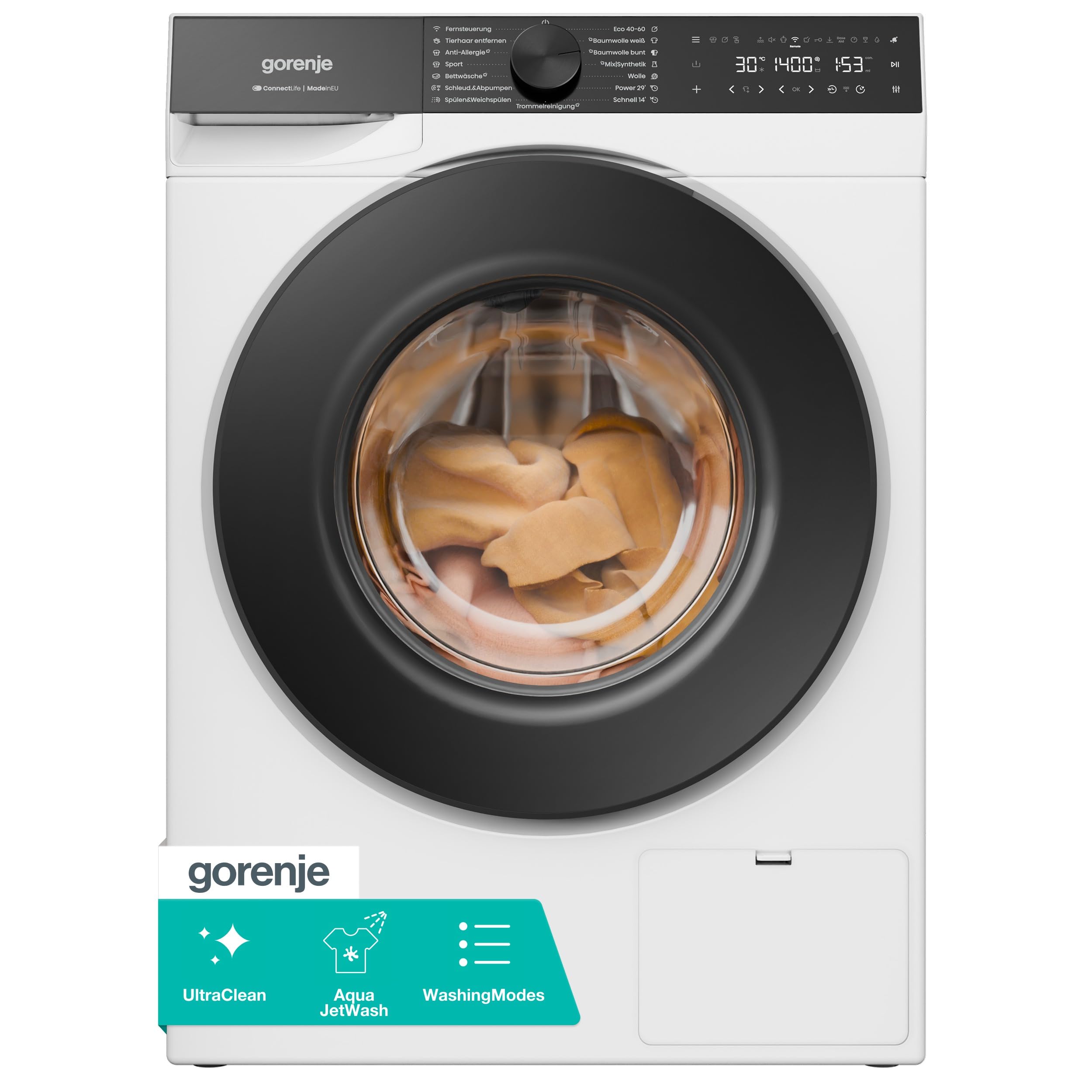 Gorenje W5G694A1T1 Waschmaschine mit Dampffunktion/9 KG/1400 U-Min/ConnectLife/15 Programme/Totaler AquaStop/EasyDosing/SteamTech/Inverter PowerDrive/10% besser als Energieeffizienzklasse A/Weiß