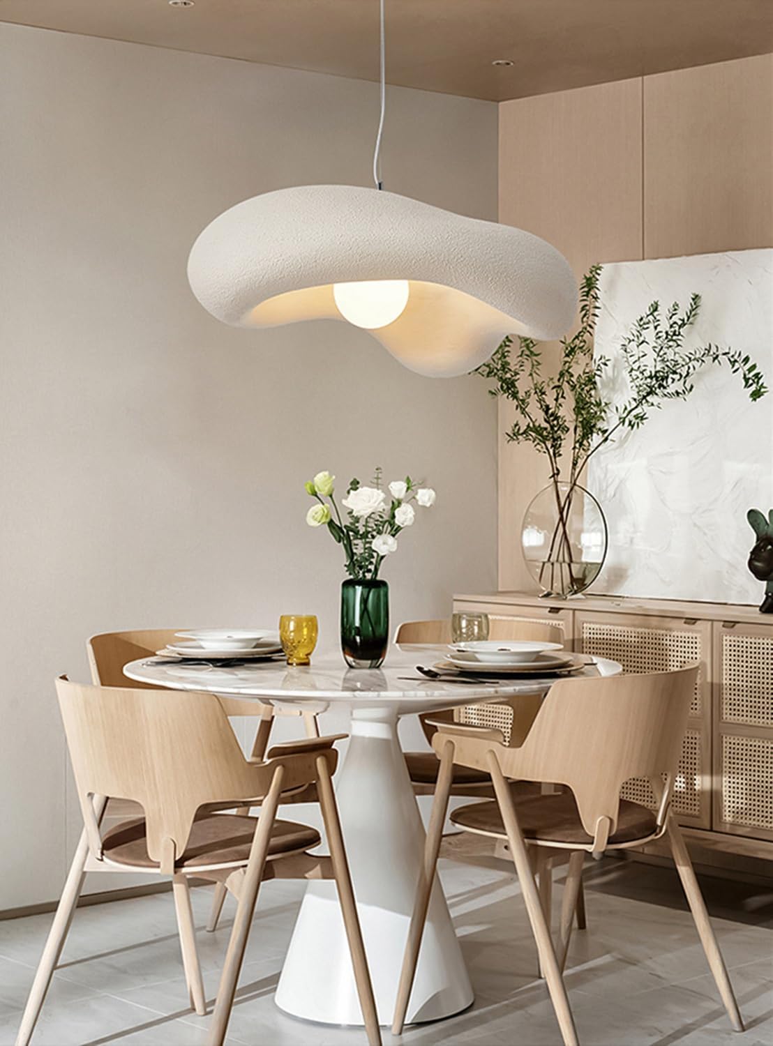 23.6" Modern Pendant Light Fixture Wabi-sabi Creative Flowers Hanging Pendant Lighting Bird Nest Shape Chandelier for Bedroom Living Room Dining Room Kitchen Island Dining Table(Brown)